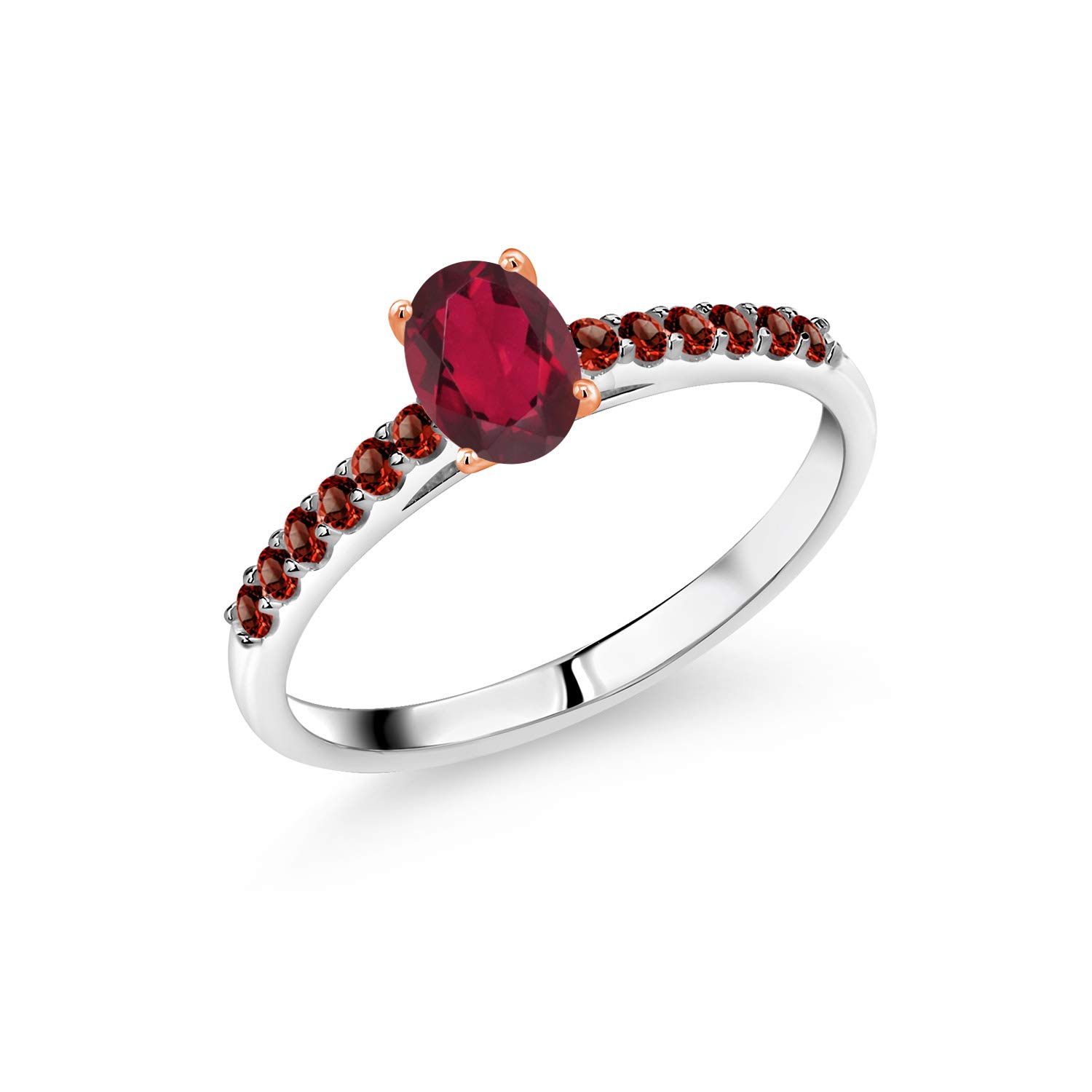 925 Sterling Silver Ring with 10K Rose Gold Prongs - 0.74 Ct Red Mystic Topaz & Garnet Gemstone Jewelry for Women | Elegant Gift for Valentine's Day, Anniversary & Special Occasions