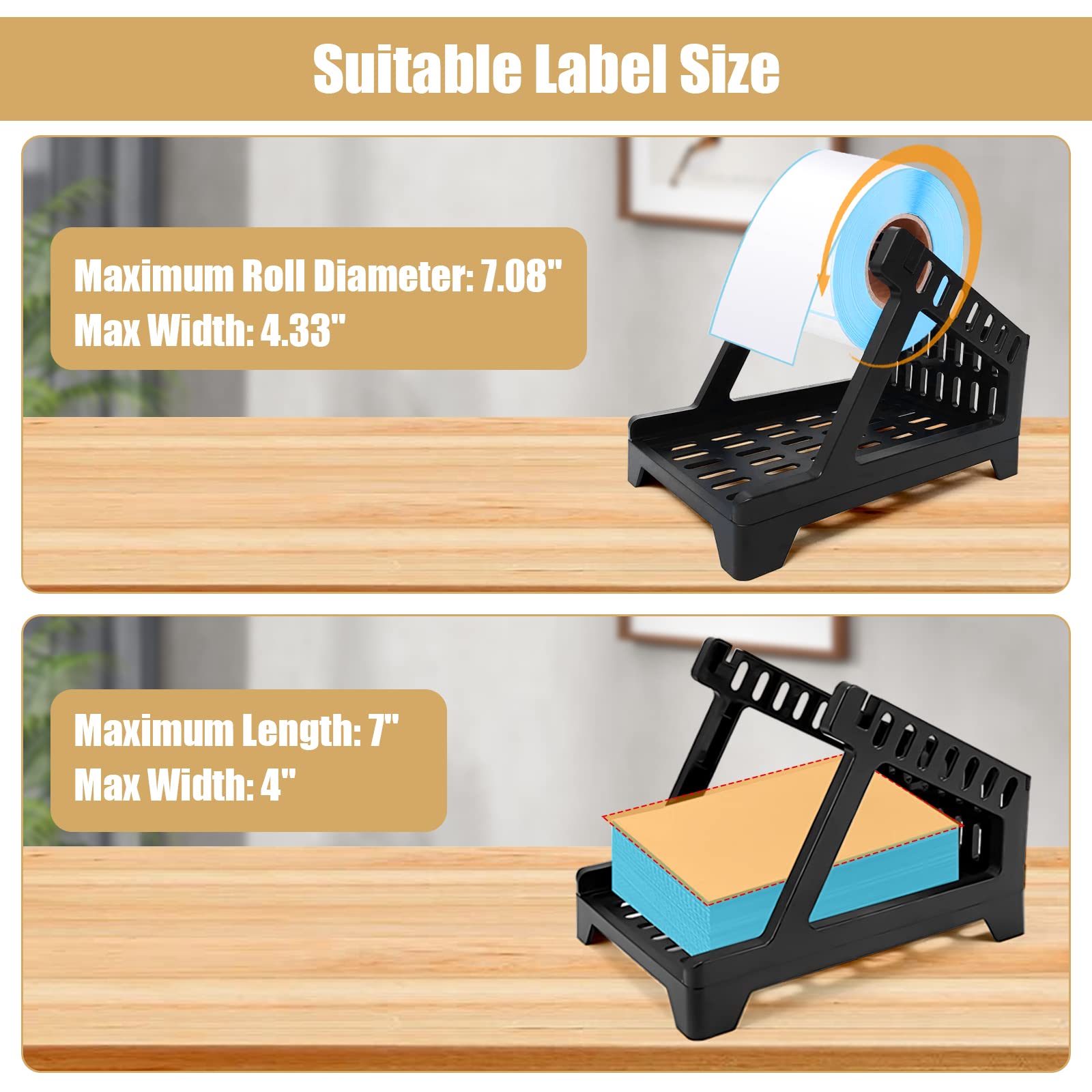 Ctemnpho Large Label Holder for Rolls & Fan-Fold Labels - Desktop Organizer Basket Stand for Zebra, Brother, DYMO Printers - Perfect for Home Office, Retail & Warehouse Labeling (Black, Large Size)