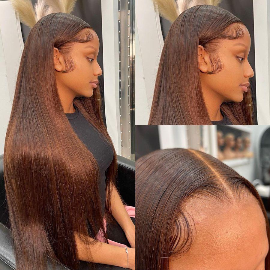 WOWANGEL Straight #4 Dark Brown 13X6 HD Lace Front Wig Human Hair - Natural Look for Daily Wear & Cosplay