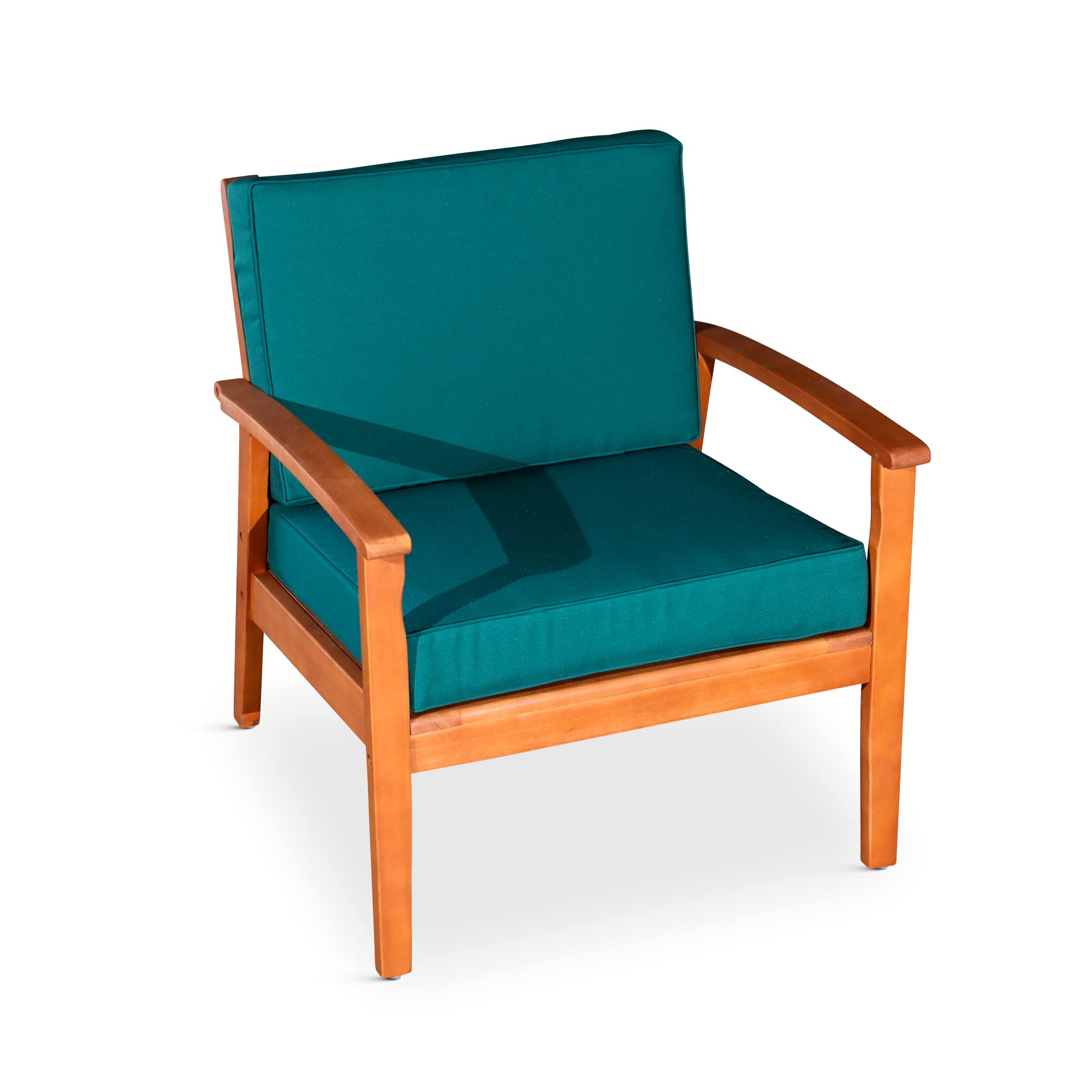 DTY Outdoor Living Longs Peak Deep Seat Eucalyptus Patio Chair - Natural Oil Finish, Dark Green Cushions for Garden, Backyard, Poolside & Deck Relaxation