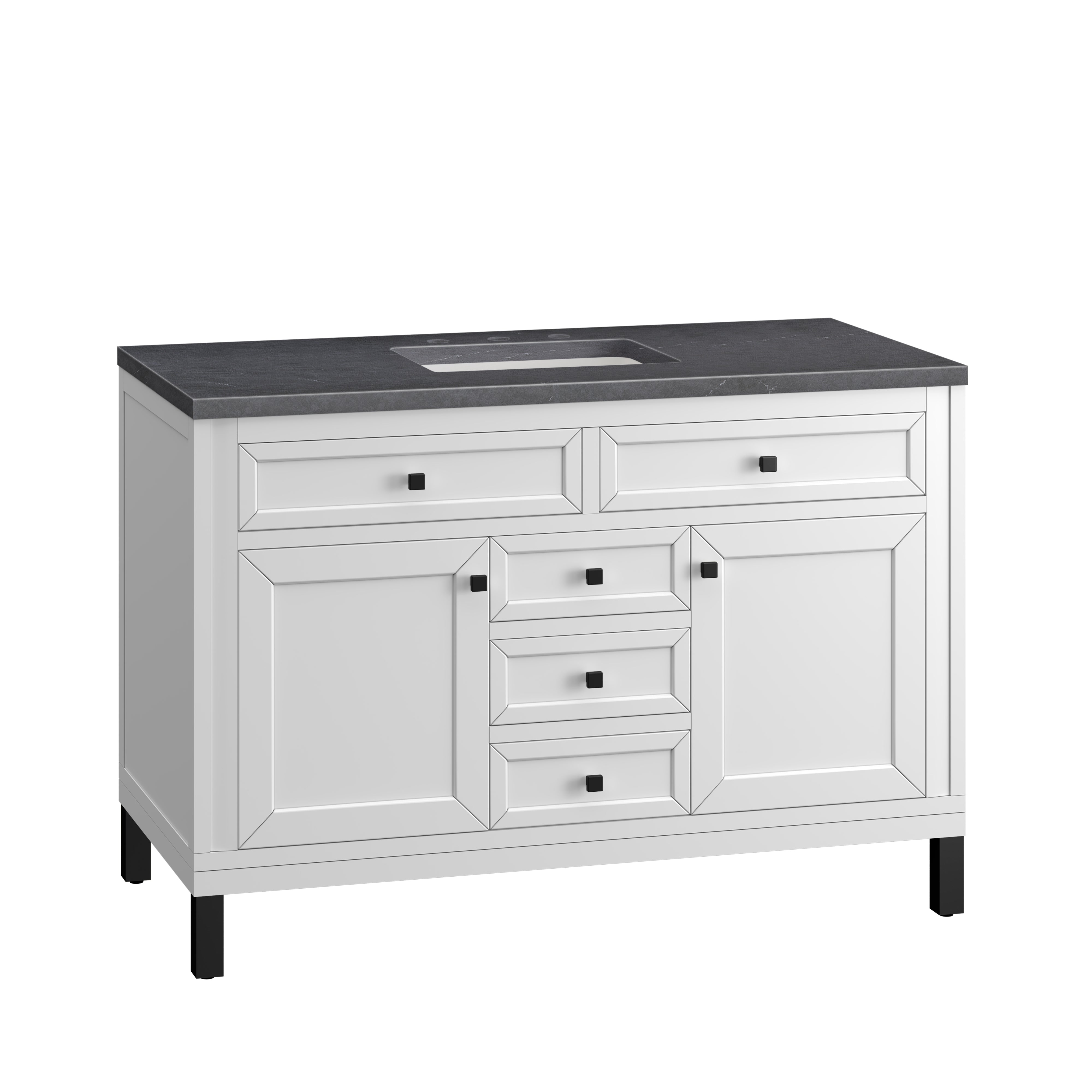 Chicago 48 Inch Single Bathroom Vanity with Glossy White Finish & 3CM Charcoal Soapstone Top - Perfect for Modern Master Bathrooms and Powder Rooms