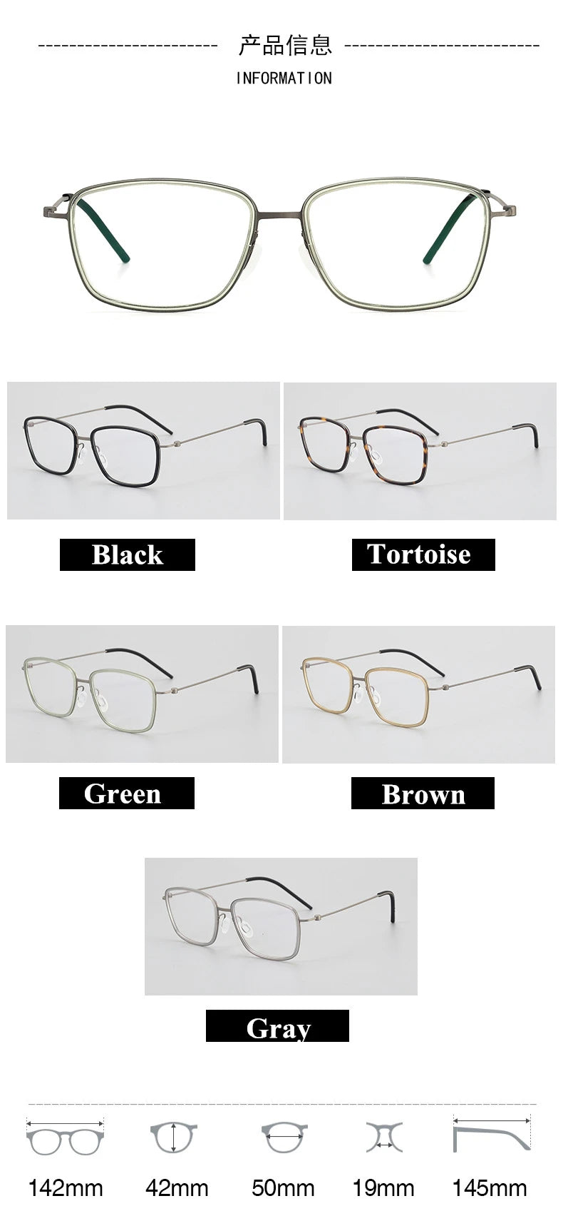 Stylish Black Square Titanium Acetate Eyeglasses for Women - Lightweight Full Rim Glasses Frame L5803 | Perfect for Office, Reading & Everyday Wear