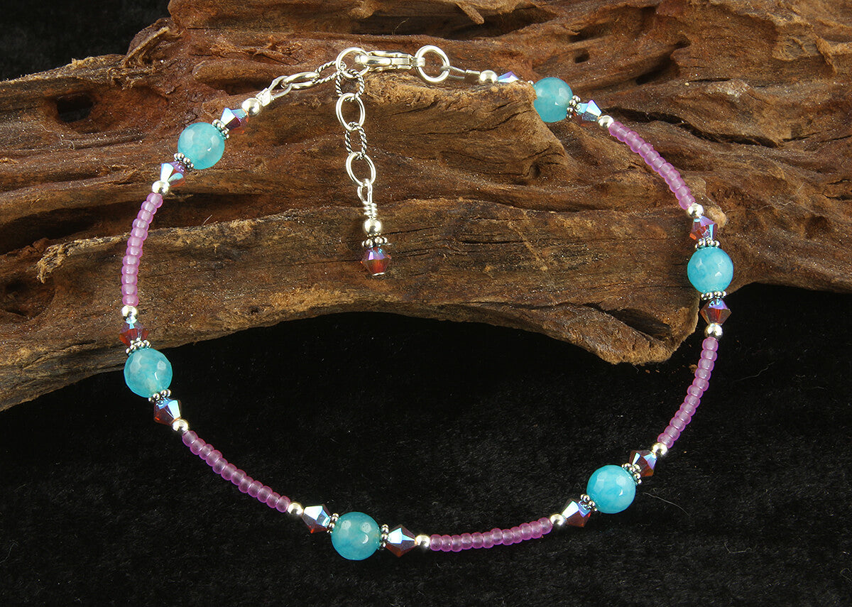 Shimmering Violet Aqua Gemstone Anklet - Elegant Adjustable Ankle Bracelet for Women | Perfect for Beach, Summer Outfits & Boho Fashion