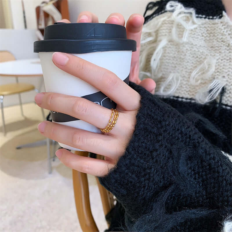 18K Gold Petite Bead Soft Chain Ring Set - Delicate Layered Stackable Rings for Women | Perfect for Everyday Wear, Date Nights & Gift Giving | JZ060