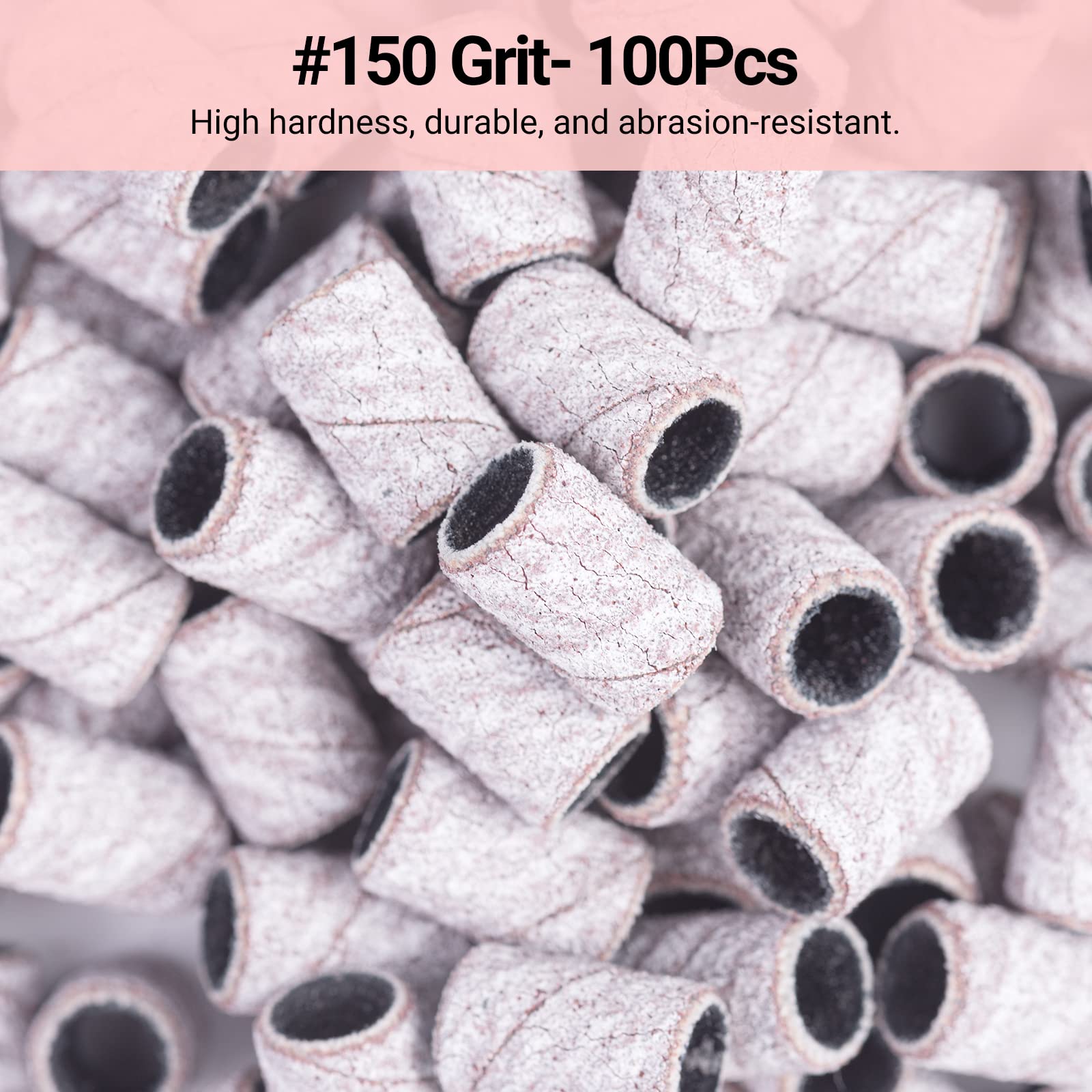 MelodySusie 100 Pcs Nail Drill Bits Sanding Bands - 150 Medium Grit Nail File Sanding Bands for Acrylic Nails, Gel Manicures & Pedicures | Professional Nail Art Tools for Salon & Home Use