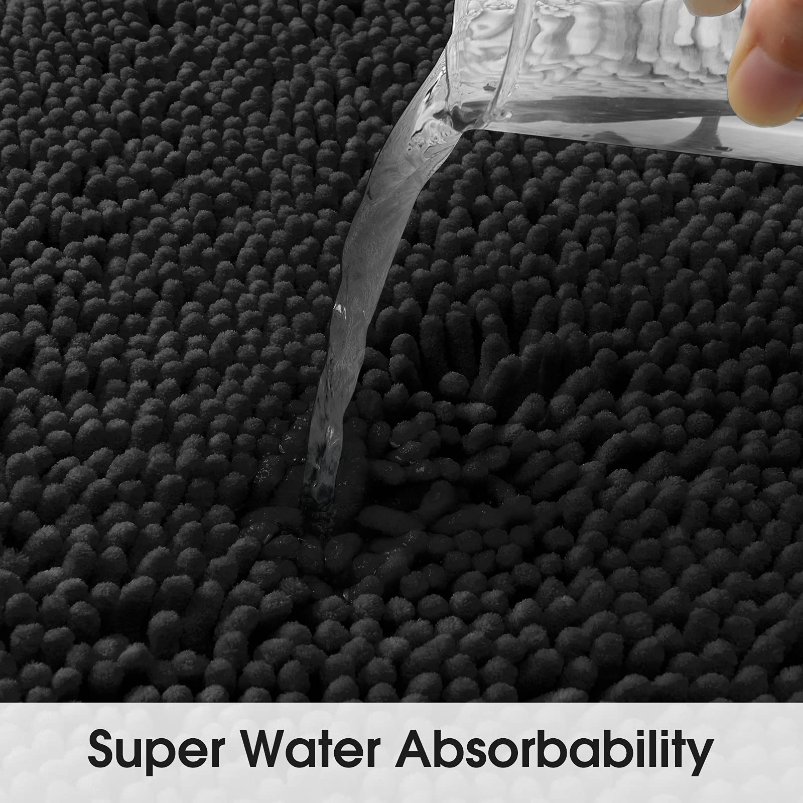 Ultra Soft & Absorbent Non-Slip Bathroom Rug Runner - 20x60 Inch Chenille Plush Shower Carpet for Bath Mats, Machine Washable, Black - Perfect for Bathroom Floor, Shower Entrance & Vanity Area