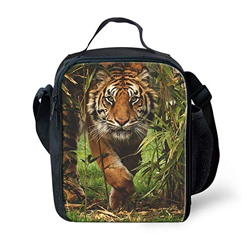 Jungle Tiger Print Insulated Lunch Box for Kids - Adjustable & Removable Tote Bag, Leak-Proof School Lunch Container for Boys & Girls | Perfect for School, Picnics & Outdoor Activities