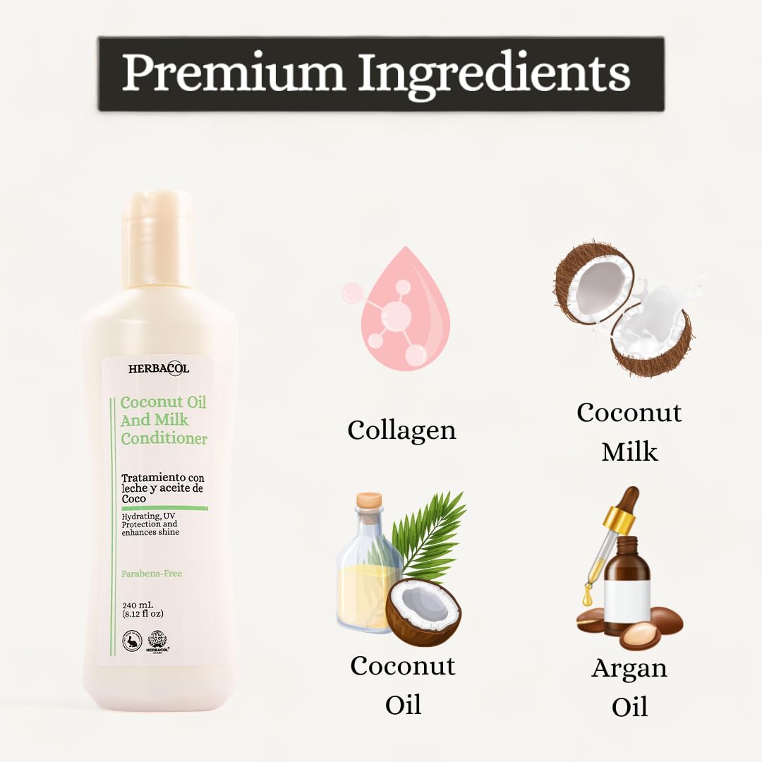 Organic Coconut Oil & Milk Hair Conditioner - Natural Deep Hydration for Damaged & Dry Hair Repair - 8.12 Fl Oz - Perfect for Daily Hair Care & Salon-Quality Treatment at Home