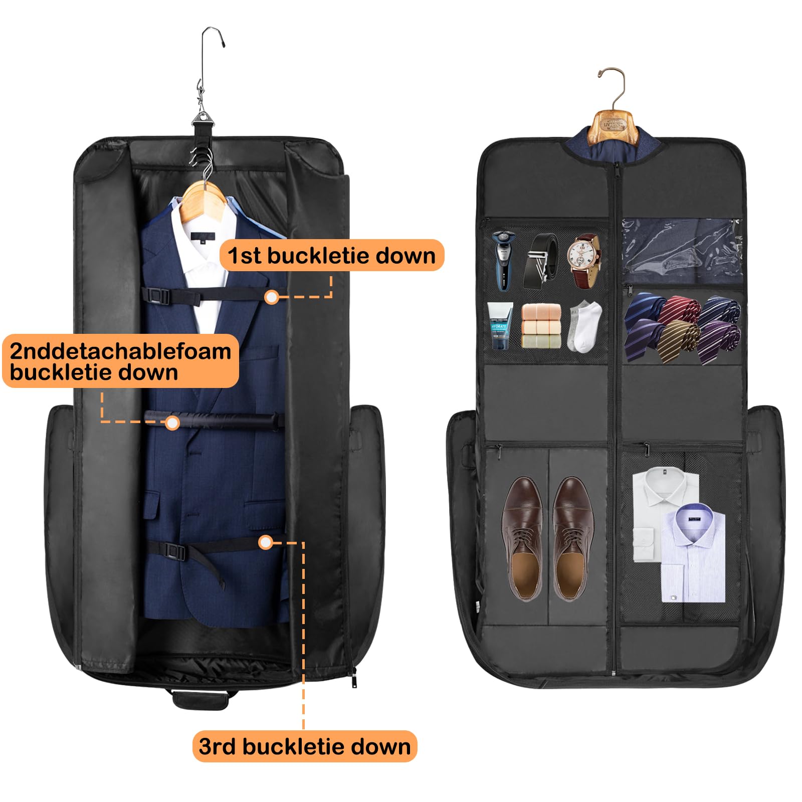 Premium Leather Garment Bag for Travel - Large Waterproof Carry On Suit Bag with Shoulder Strap | Hanging Business Suitcase for Men & Women | Perfect for Business Trips, Weddings & Formal Events