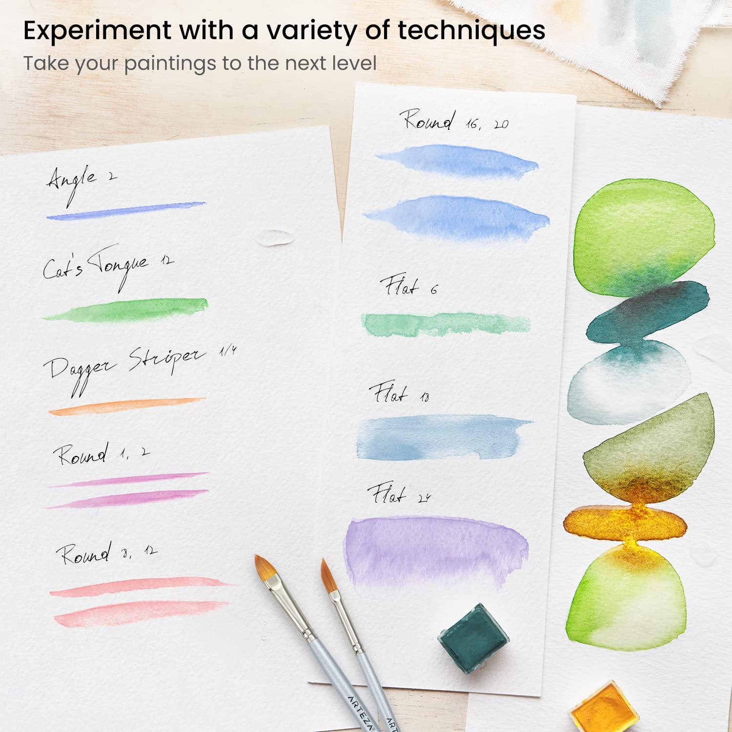ARTEZA 12-Piece Watercolor Paint Brush Set - Synthetic Soft Bristle Brushes for Artists & Beginners - Perfect for Watercolor Painting, Calligraphy & Mixed Media Art Projects