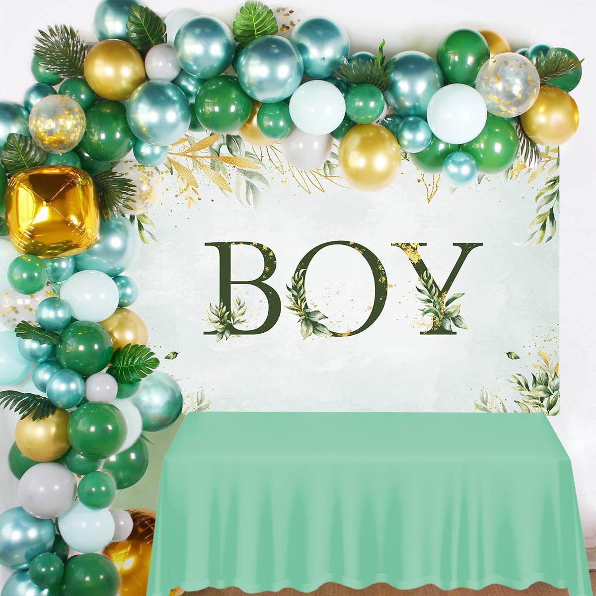7x5ft (82x60 inch) Greenery Baby Shower Backdrop - Boho Eucalyptus Gender Reveal Party Decor for Boys, Spring Summer Nursery Decorations, Cake Table Banner & Photo Booth Background - Perfect for Baby Showers, Gender Reveals & Birthday Parties