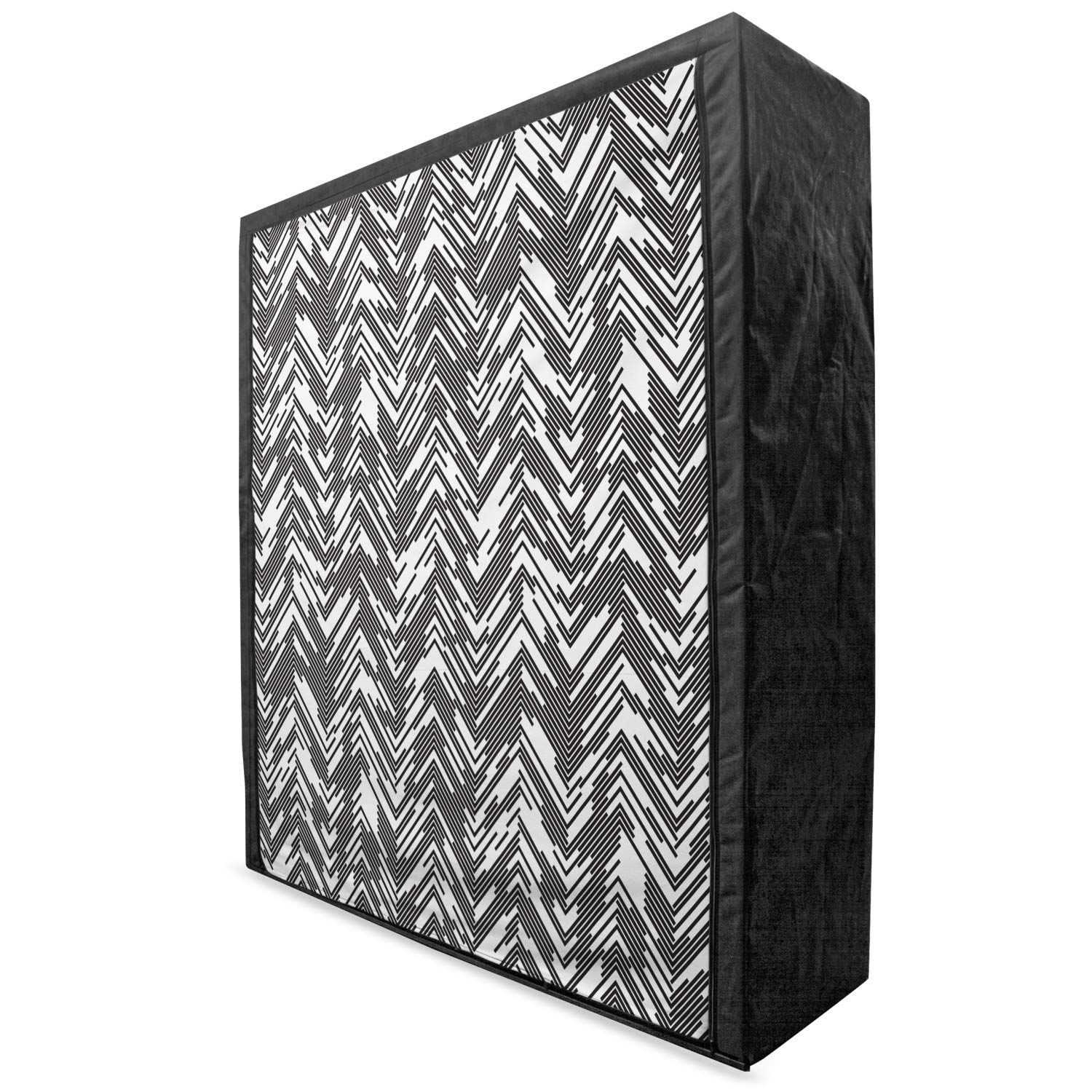 Ambesonne Black and White Portable Fabric Wardrobe - Modern Chevron Herringbone Pattern Clothing Organizer with Shelves, 59 Inch Foldable Storage Closet for Bedroom, Dorm, or Travel | Space-Saving Home Organization Solution