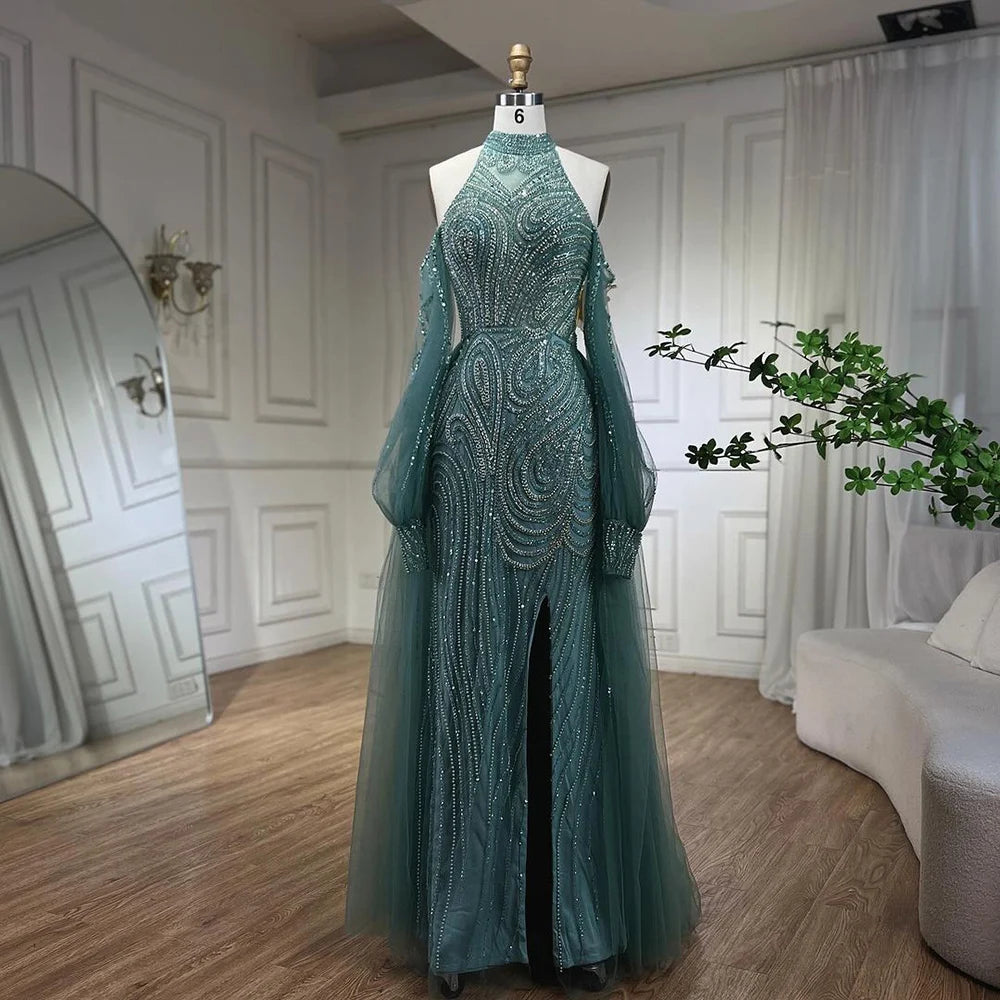 Serene Hill Turquoise Mermaid Elegant Beaded Evening Gown with Overskirt for Women - Luxury Wedding Party Dress 2025 LA72298 | Perfect for Formal Events, Galas & Special Occasions