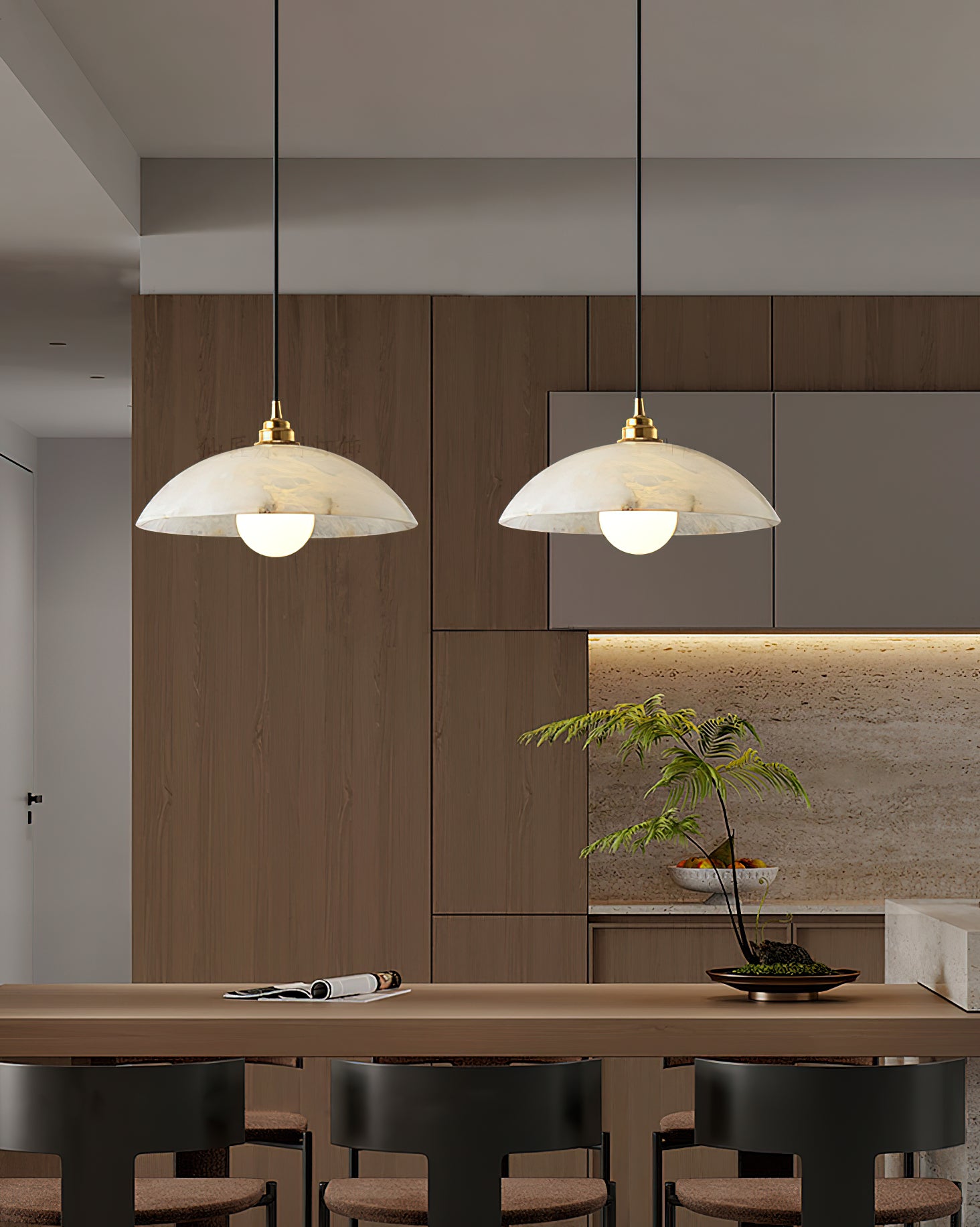 Elegant Dome Alabaster Pendant Light - Modern Crystal Glass Ceiling Lamp for Dining Room, Kitchen Island & Bedroom Lighting