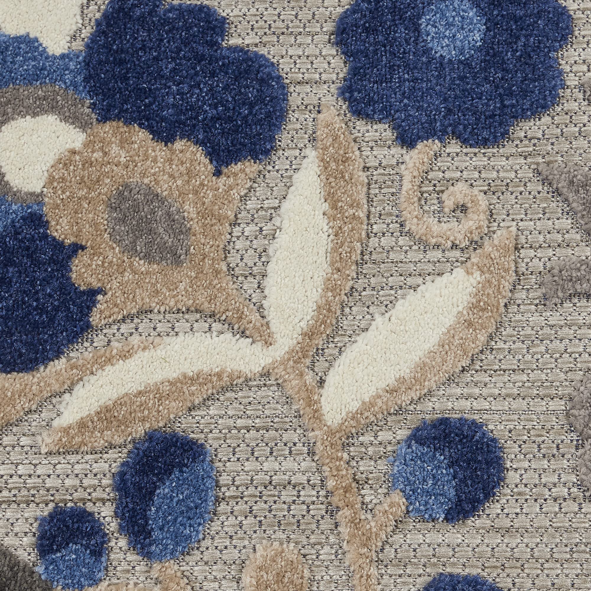 Nourison Aloha 8' Round Indoor/Outdoor Area Rug - Natural & Blue, Non-Shedding, Easy to Clean - Perfect for Living Room, Bedroom, Dining Room, Deck, Patio & Backyard