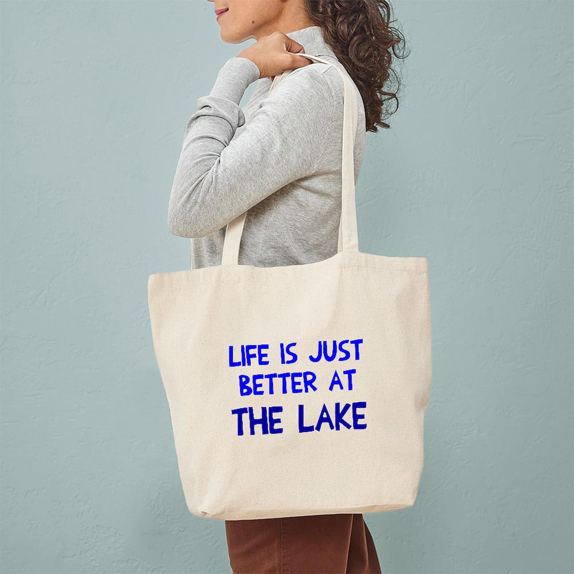 Life Is Just Better Lake Tote Bag - Natural Canvas Reusable Shopping Bag for Groceries, Beach & Everyday Use | Eco-Friendly Cotton Tote with Printed Design