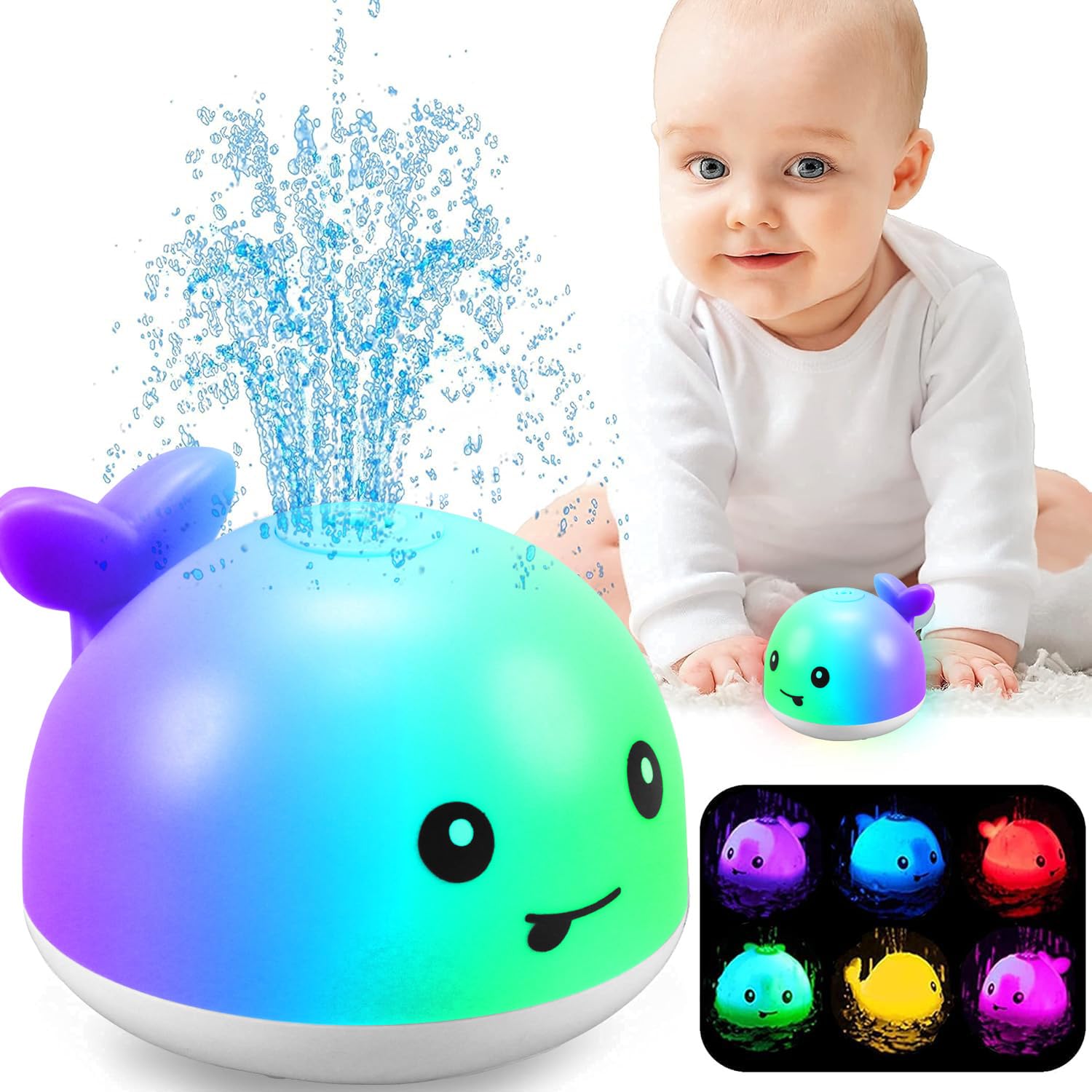 Zhenduo Whale Spray Water Bath Toy - Fun Baby Bath Toys for Toddlers, Kids, Boys & Girls - Bathtub Shower & Pool Water Play Toy (White) - Perfect for Bath Time, Outdoor Play & Summer Water Activities