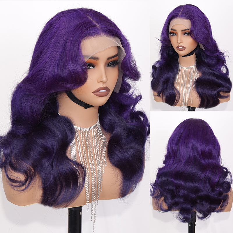 Eullair Ombre Two-Tone Purple Body Wave Human Hair Wig - Glueless Lace Frontal Wig with Layered Cut for Women (EW003) | Perfect for Cosplay, Parties & Daily Styling