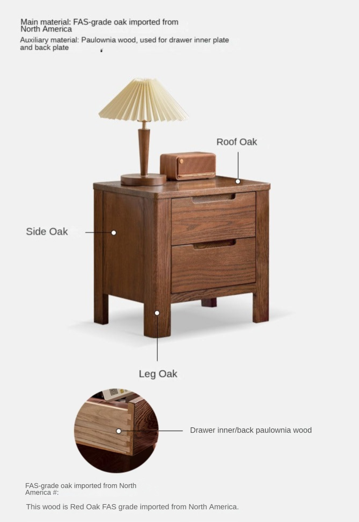 Solid Oak Wood Nightstand - Scandinavian Modern Bedside Table for Bedroom, Living Room & Nursery - Stylish & Durable Storage Solution