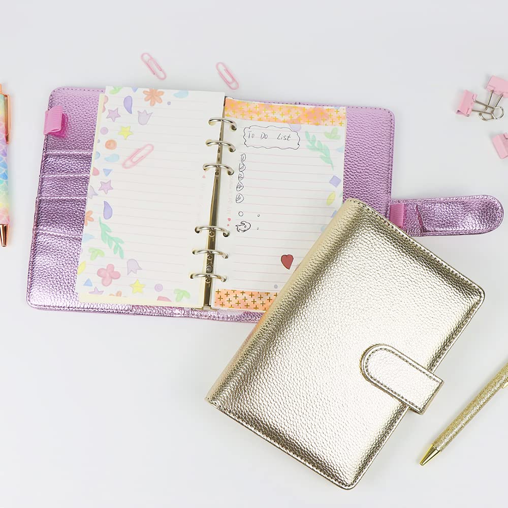 Premium A6 Rose Gold PU Leather Notebook Binder - 6-Ring Refillable Planner with Magnetic Closure for Loose Leaf Paper, Cash Envelopes & Organizer System - Perfect for Office, School & Travel Organization