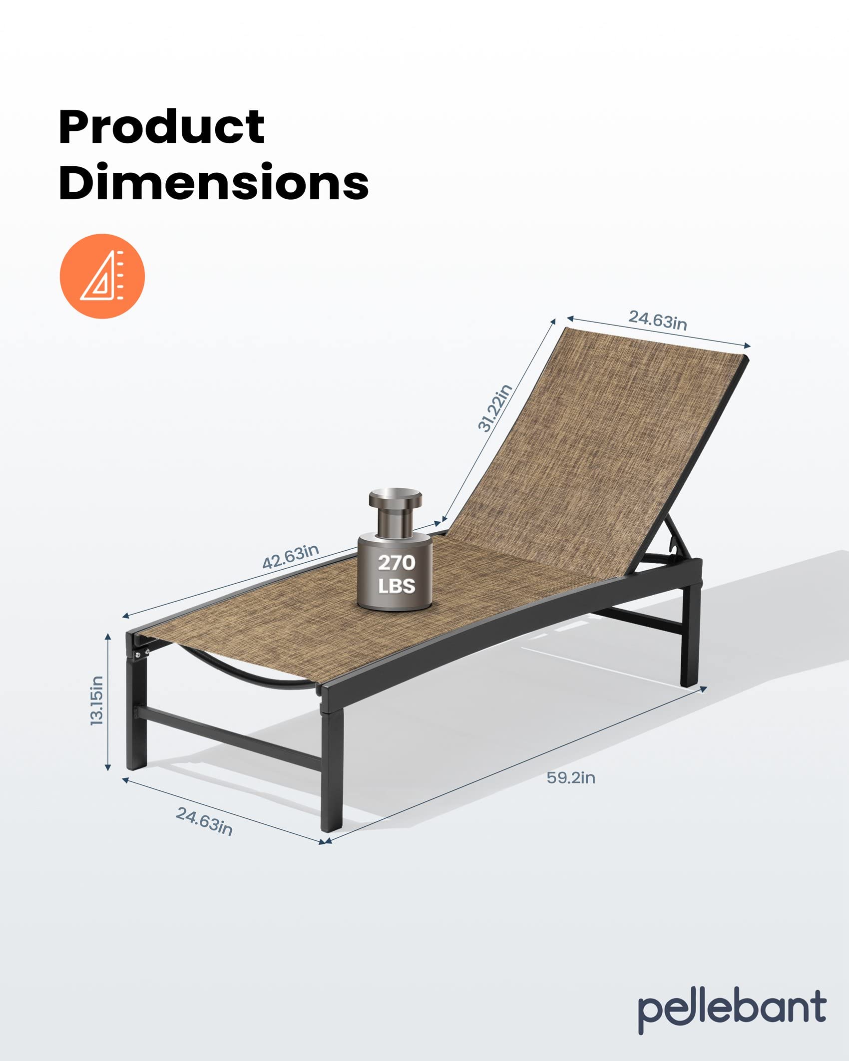 Pellebant Outdoor Lounge Chairs Set of 2 - Adjustable Patio Chaise Lounge Chairs with Rustproof Aluminum Frame for Poolside, Backyard & Sunbathing (Grey & Brown, 2-Piece Set) - Perfect for Relaxing by the Pool, Beach or Garden