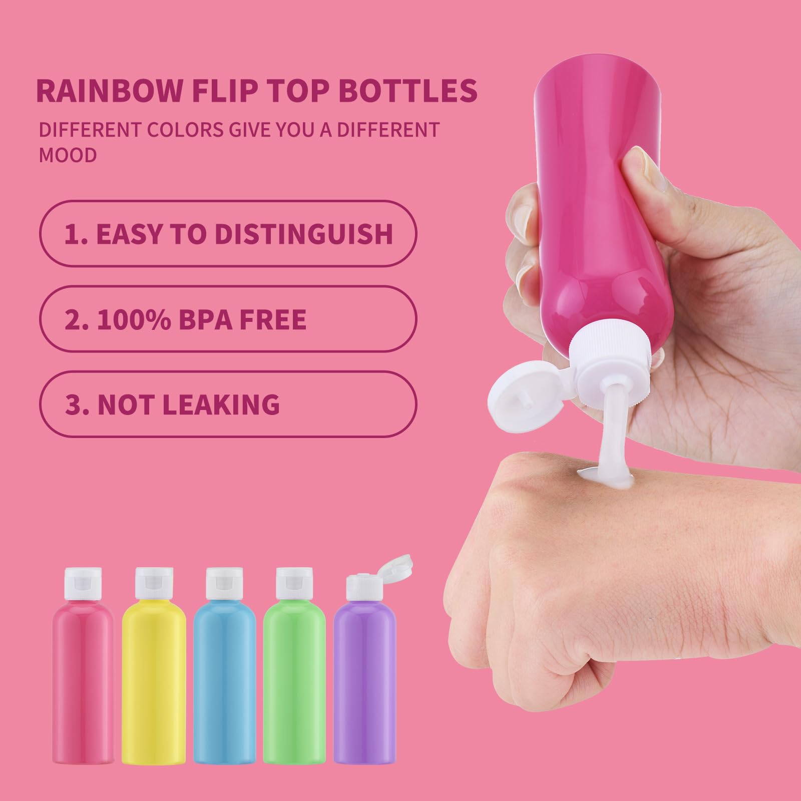 LISAPACK 3.4oz (100ml) Travel Bottles for Toiletries - 5 Pack Leak Proof Shampoo Containers with Lids - TSA Approved Multi Colored Travel Accessories for Airplane, Gym & Vacation Essentials