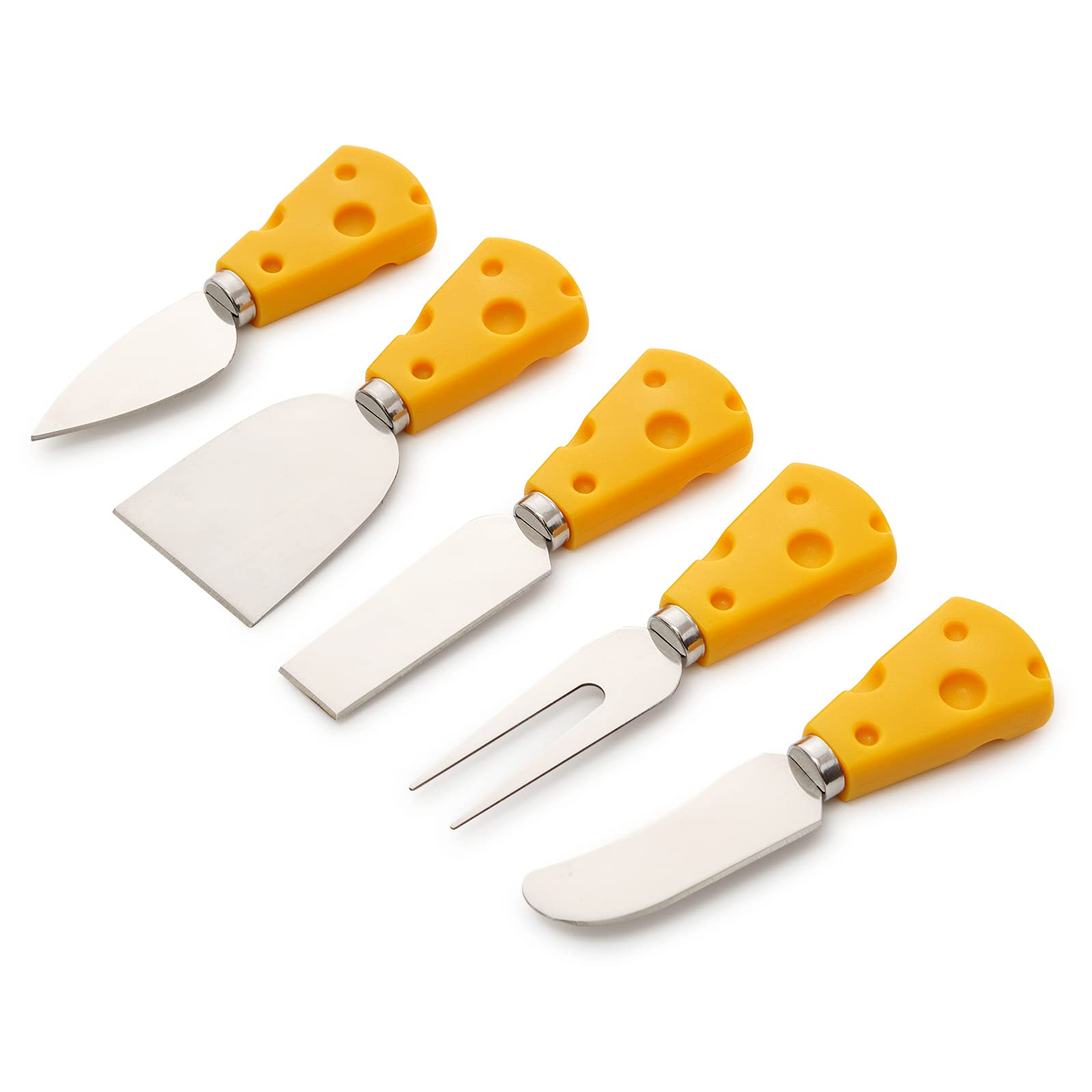 5-Piece Stainless Steel Cheese Knife Set with PP Handle - Cheese Slicer, Cutter, Mini Knife, Butter Knife & Fork for Charcuterie Boards, Cheese Platters & Entertaining