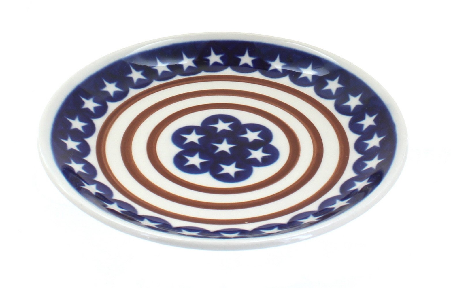 Handmade Blue Rose Polish Pottery Stars & Stripes Dessert Plate - Elegant Ceramic Appetizer Dish for 4th of July, Thanksgiving & Holiday Parties