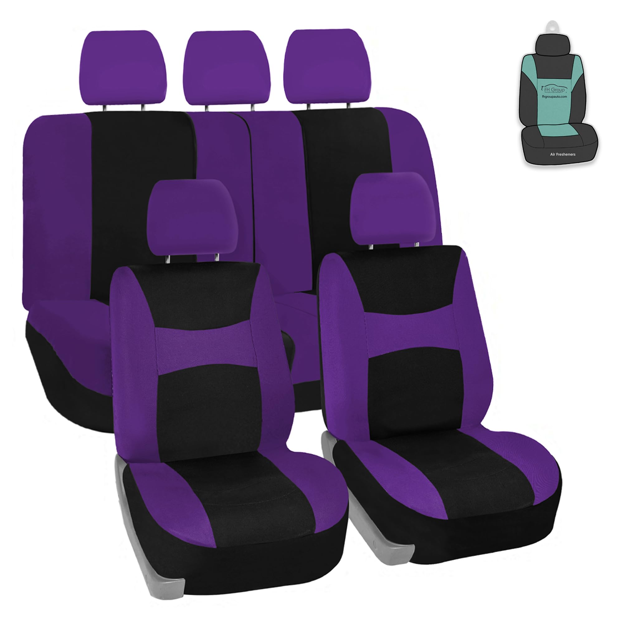 Premium FH Group Car Seat Covers - Universal Fit for Cars, Trucks & SUVs | Purple Flat Foam Padding Cloth Set | Airbag Compatible & Split Rear Design | Perfect for Road Trips, Daily Commutes & Family Travel
