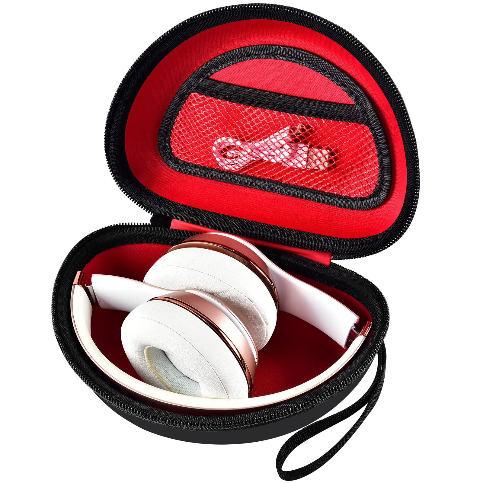 Beats Headphones Hard Travel Case - Compatible with Solo 4, Studio Pro, Solo3, Studio3, Solo2 & Solo Pro - Protective Storage Box with Mesh Pocket for Bluetooth Headphones (Black+Red Interior) - Perfect for Travel, Gym & Daily Storage