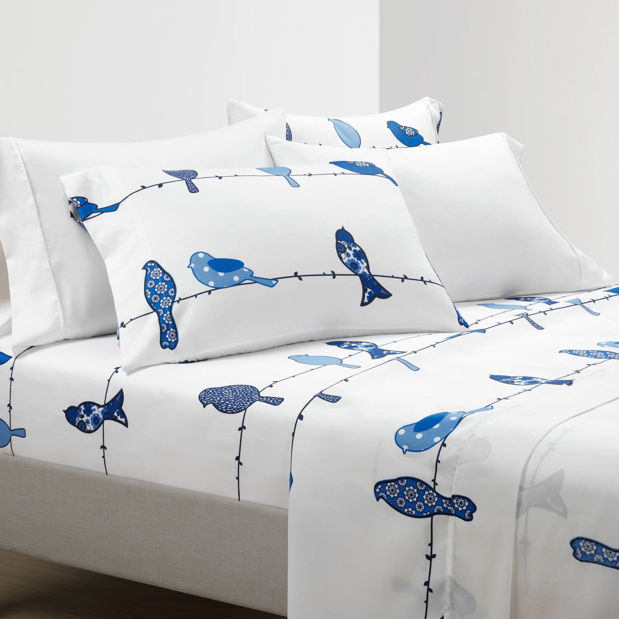 Rowley Birds 6-Piece Soft Cotton Sheet Set - Queen Size Bedding for Comfortable Sleep, Breathable & Cozy - Perfect for Master Bedroom, Guest Room, or Dorm