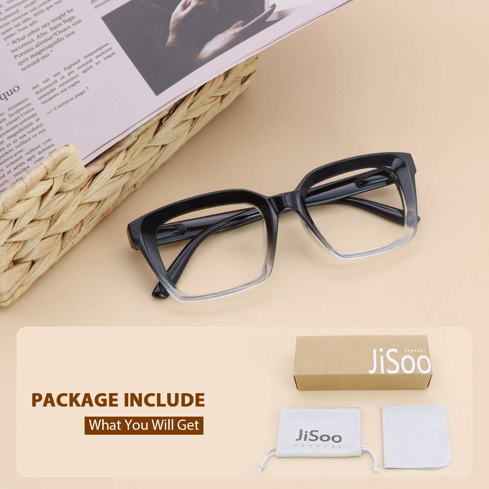 JiSoo Blue Light Blocking Reading Glasses for Women & Men - 3.5 Magnification, Stylish Black/Transparent Frame - Reduce Eye Strain for Computer Work, Gaming & Digital Screen Use