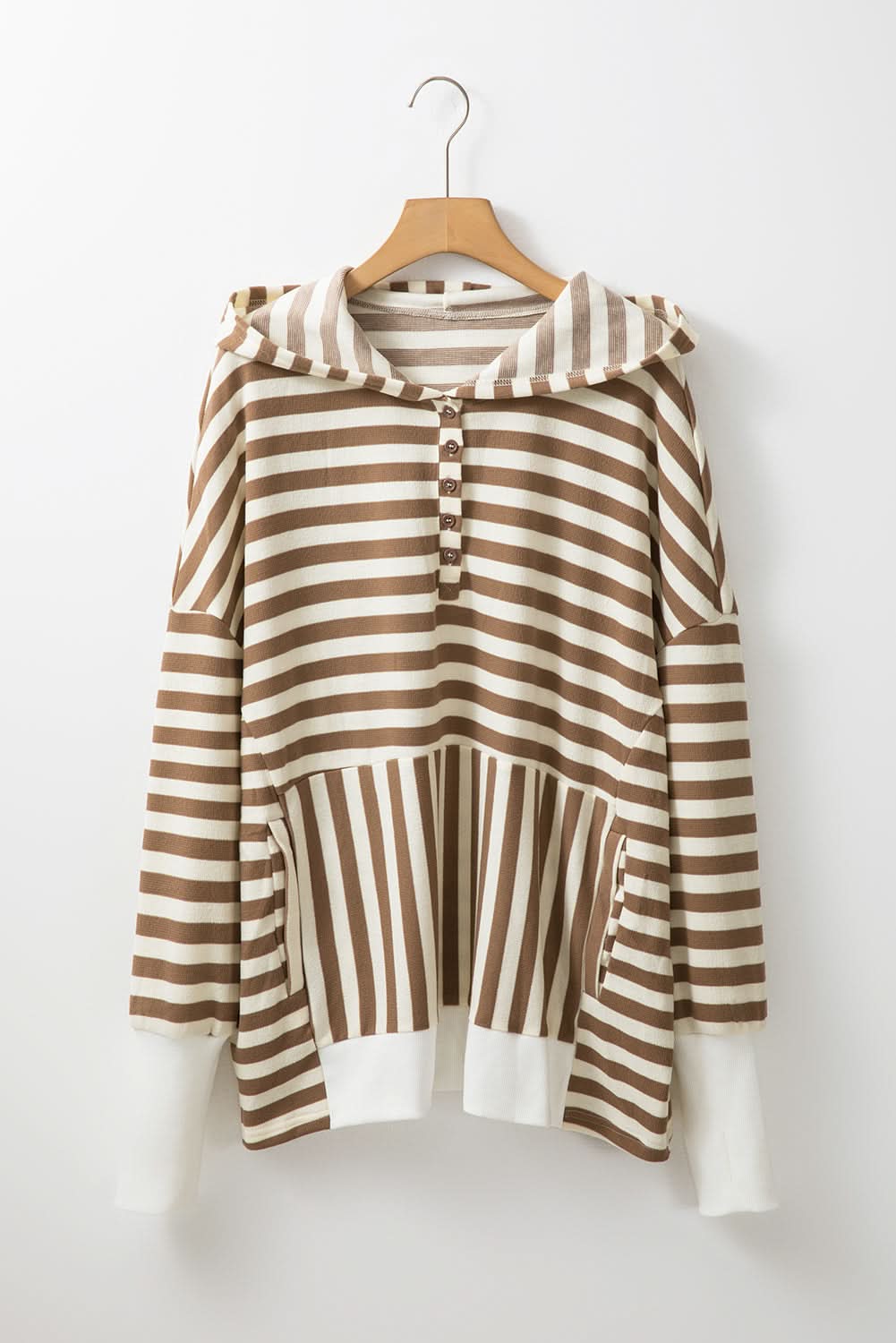 Stylish Brown Striped Plus Size Hoodie for Women - Cozy & Trendy Oversized Pullover for Casual Wear, Lounge & Outdoor Activities