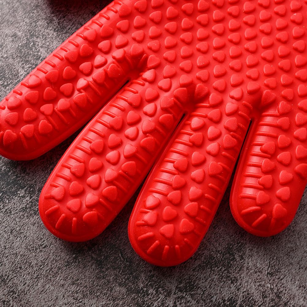 AKOAK Heat Resistant Silicone BBQ Gloves for Grilling, Cooking, Baking & Oven Use - Waterproof, Non-Slip Kitchen Gloves for Safe Handling of Hot Pots, Pans & Food (Red, Pack of 1) - Perfect for Outdoor BBQ, Camping & Home Kitchen Safety