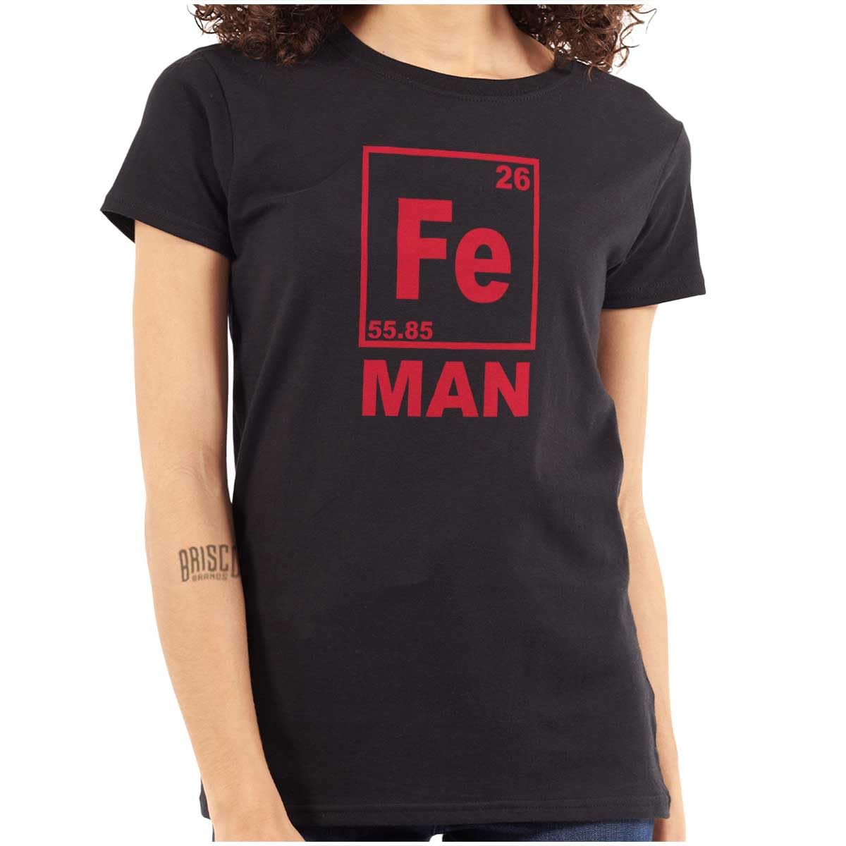 Fe Iron Science Elements Superhero Women's Graphic Tee - Junior & Adult Sizes - Chemistry Enthusiast Shirt for School, Cosplay & Comic Con