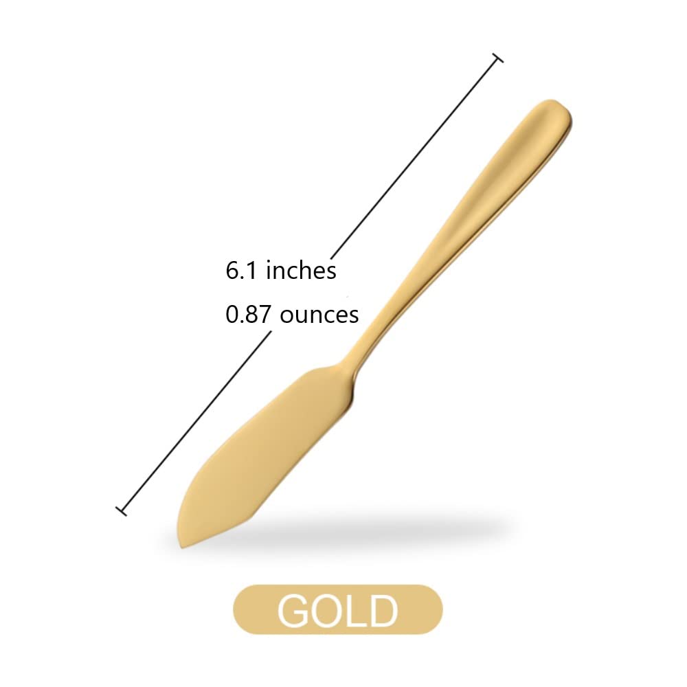Premium 18/10 Stainless Steel Butter Knives Set of 8 - 6.1 Inch Gold Cheese Spreaders with Elegant Black Gift Box, Dishwasher Safe - Perfect for Dinner Parties, Cheese Boards & Gourmet Gifts