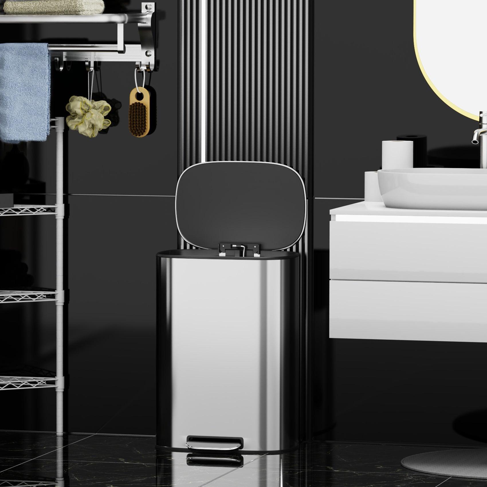 13 Gallon 50L Stainless Steel Step Trash Can with Soft Close Lid - Hands-Free Foot Pedal Kitchen Garbage Bin for Home, Office & Restaurant Use