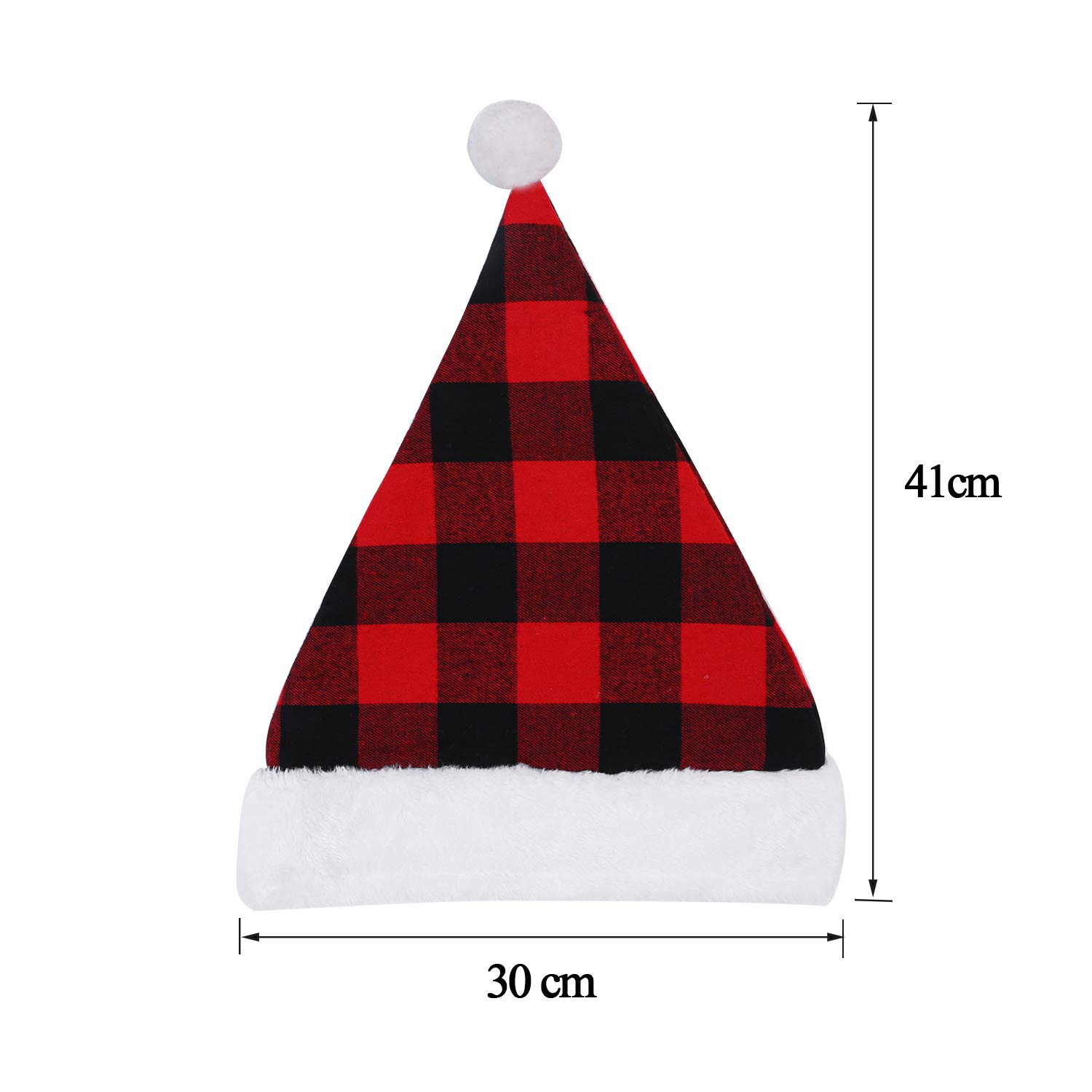 Red and Black Buffalo Plaid Santa Hat with White Cuffs - Soft Plush Christmas Hat for Adults & Kids | Perfect for Holiday Parties, Christmas Photos & Festive Gatherings