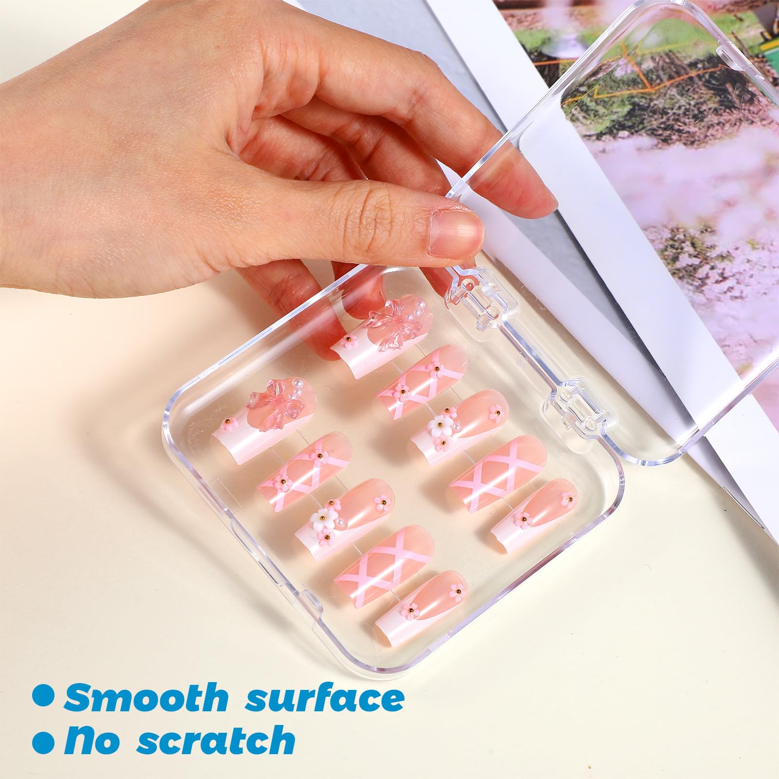 9-Pack Press On Nail Storage Box with 30 Double-Sided Adhesive Tapes - Acrylic Nail Organizer Display Case for Salon & Home Use - Perfect for Nail Artists, DIY Enthusiasts and Gift Giving