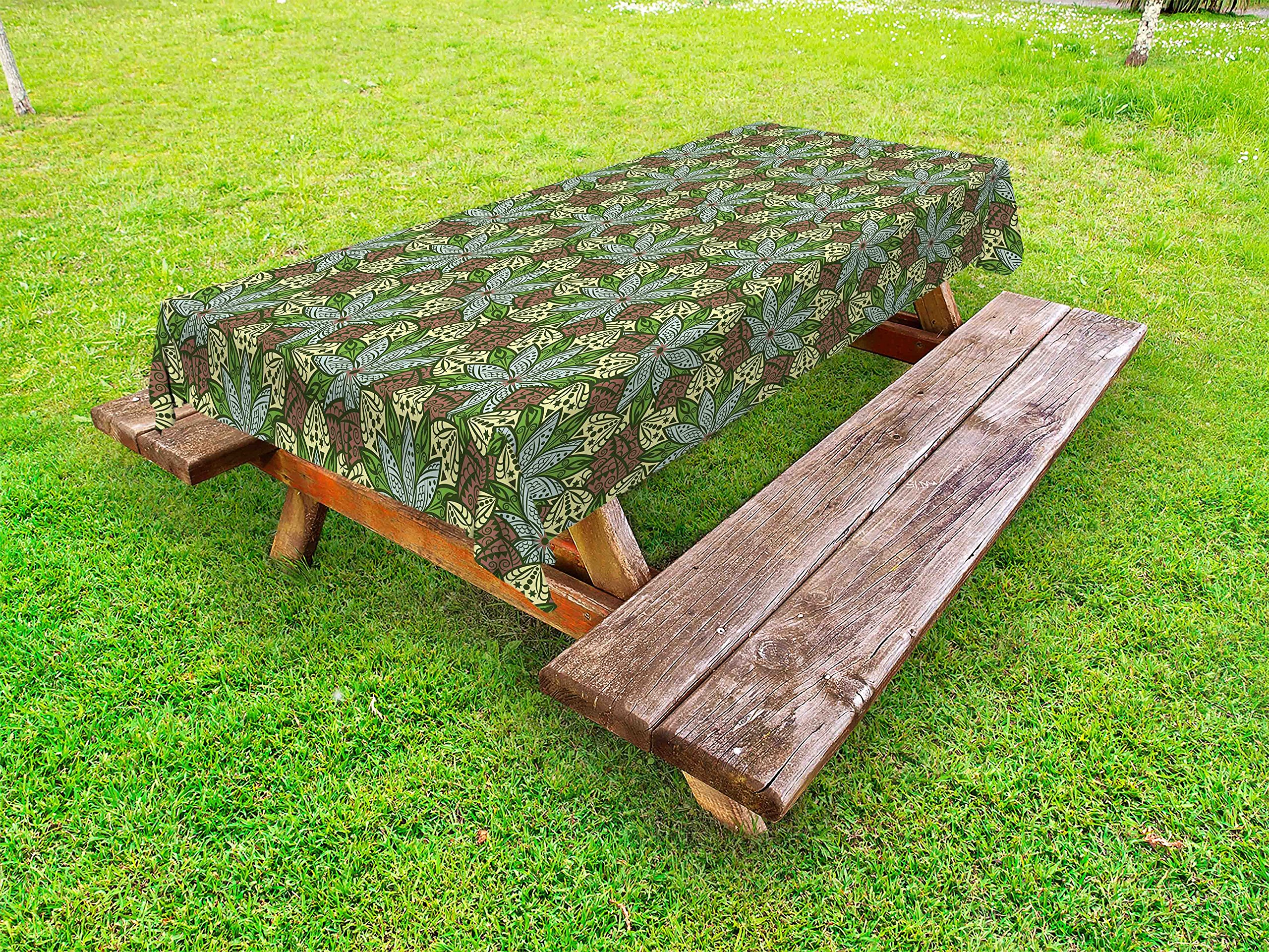 Ambesonne Floral Outdoor Tablecloth - Mandala Pattern with Stars, Triangles & Scale Motifs - Washable Picnic Table Cover 58