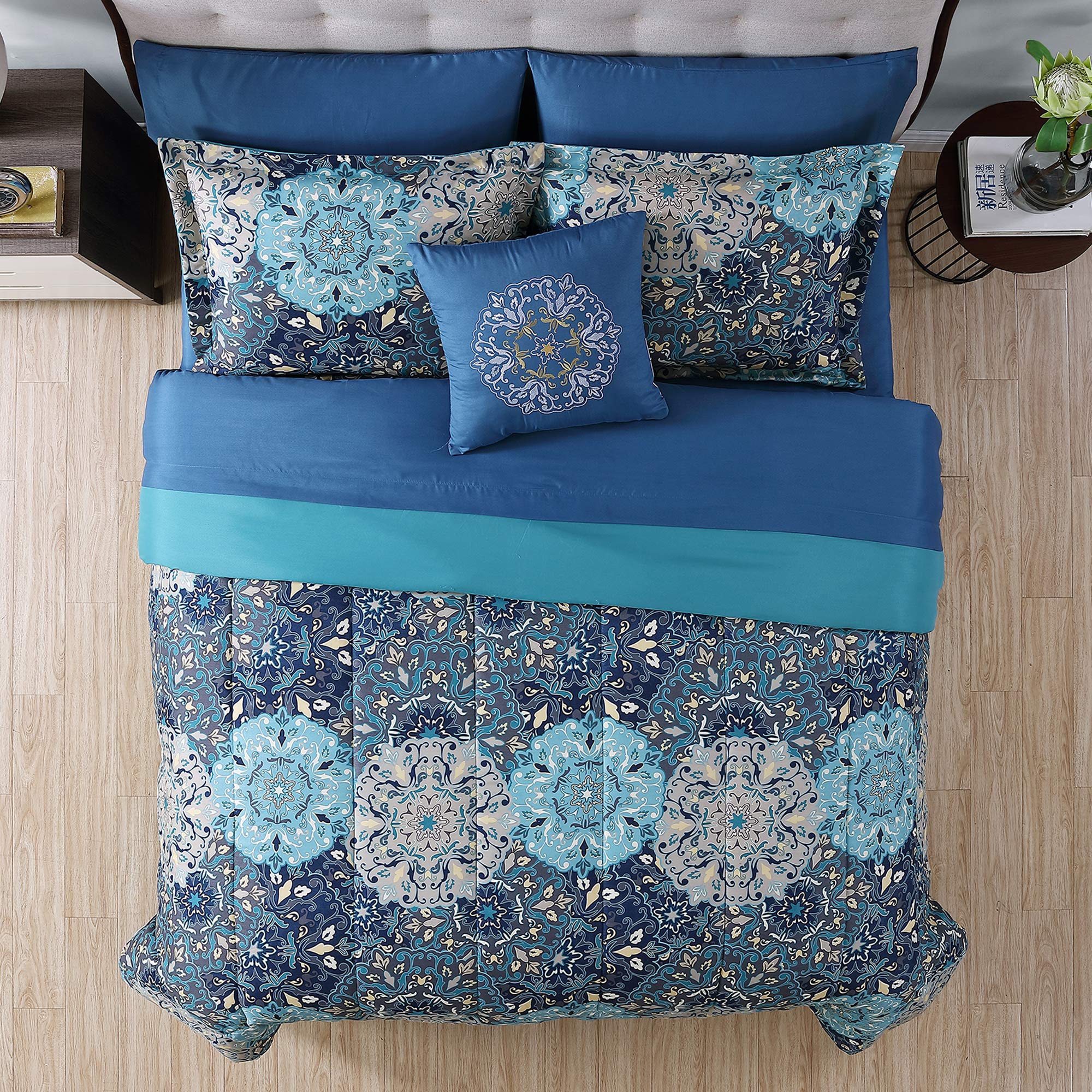 Modern Threads Granada Collection Reversible Microfiber Comforter Set - Elegant Printed Bedding Set with Comforter, Sheets, Shams & Pillow - Luxury Bedroom Decor for Master Bedroom, Guest Room & Dorm