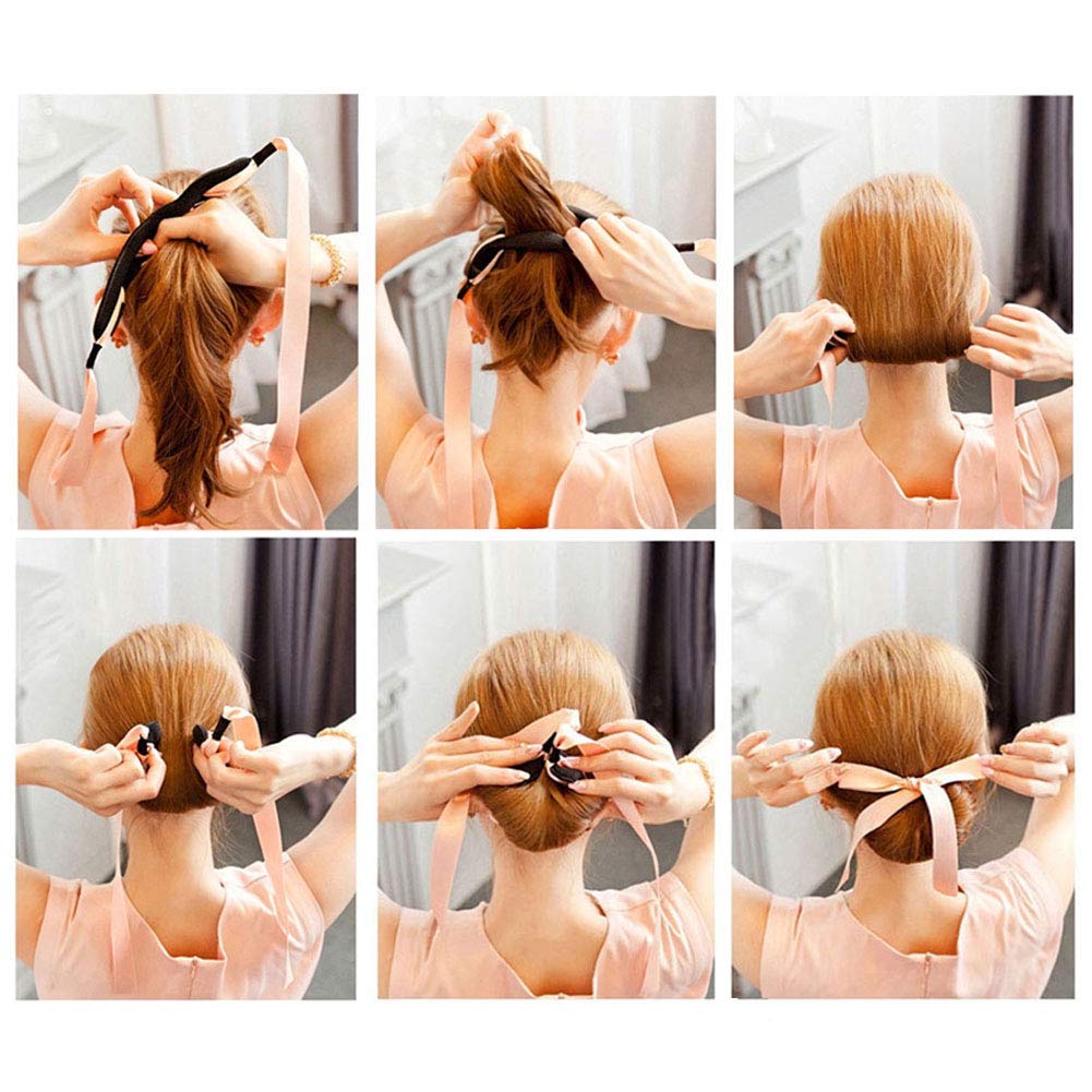 6 Pcs Ribbon Bow Hair Bun Maker Sponge - Magic French Twist Bun Holder, Hair Donuts for Updo & Chignon - Hair Styling Tool for Women & Girls (Random Colors) - Perfect for Parties, Weddings & Everyday Hairstyles