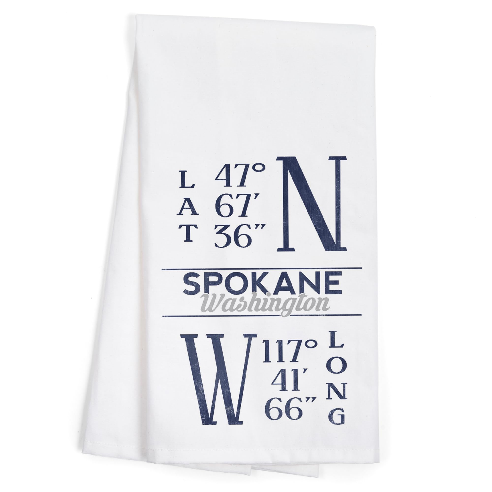 Lantern Press Spokane Washington Latitude Longitude Blue 100% Cotton Tea Towel - Decorative Hand Towel for Kitchen, Home Decor, Housewarming Gift & Farmhouse Style