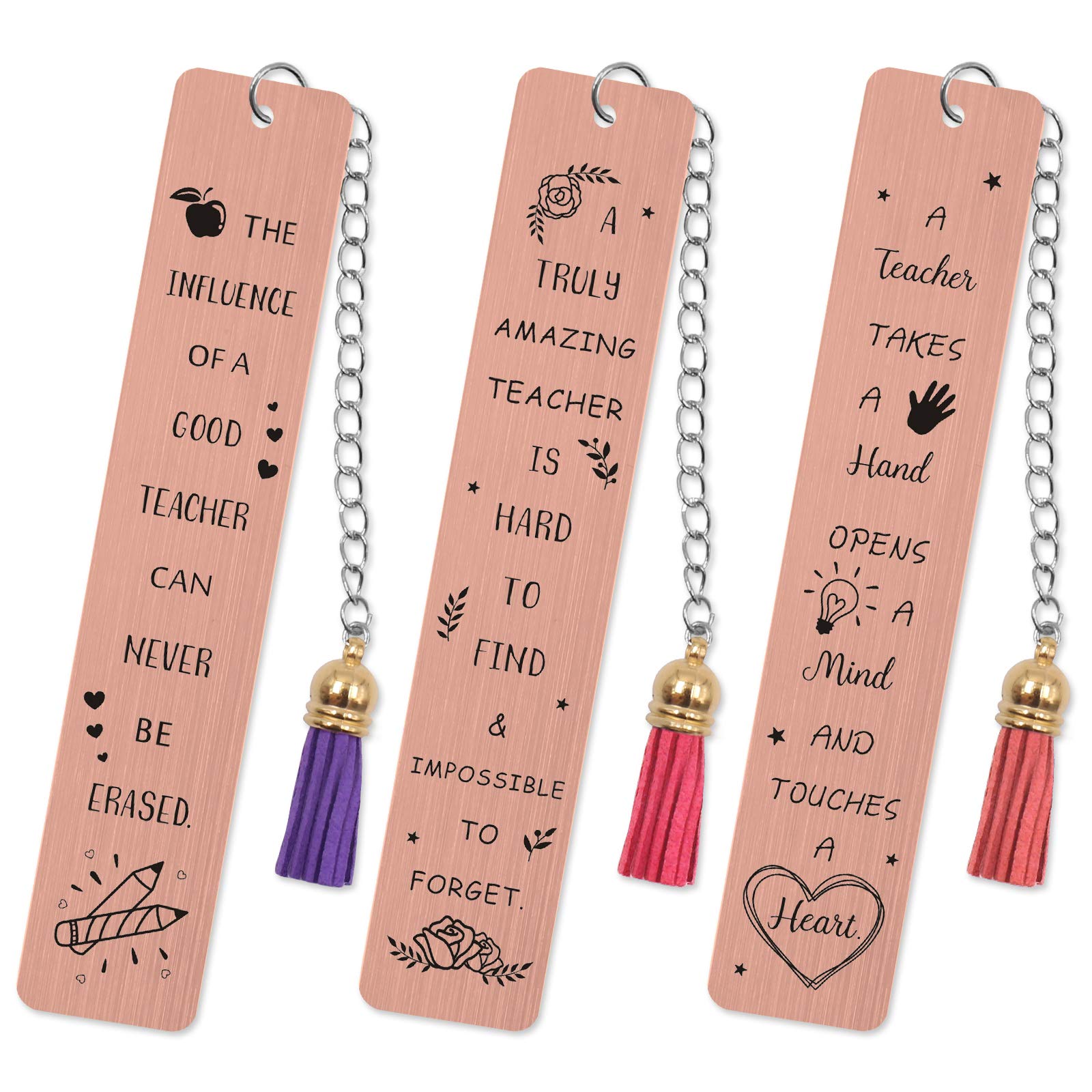 Elegant Rose Gold Metal Bookmarks Set of 3 - Perfect Teacher Appreciation Gift, Book Lover Present, Reading Accessories for Women & Students - Ideal for Classroom, Office, Library & Book Club Use