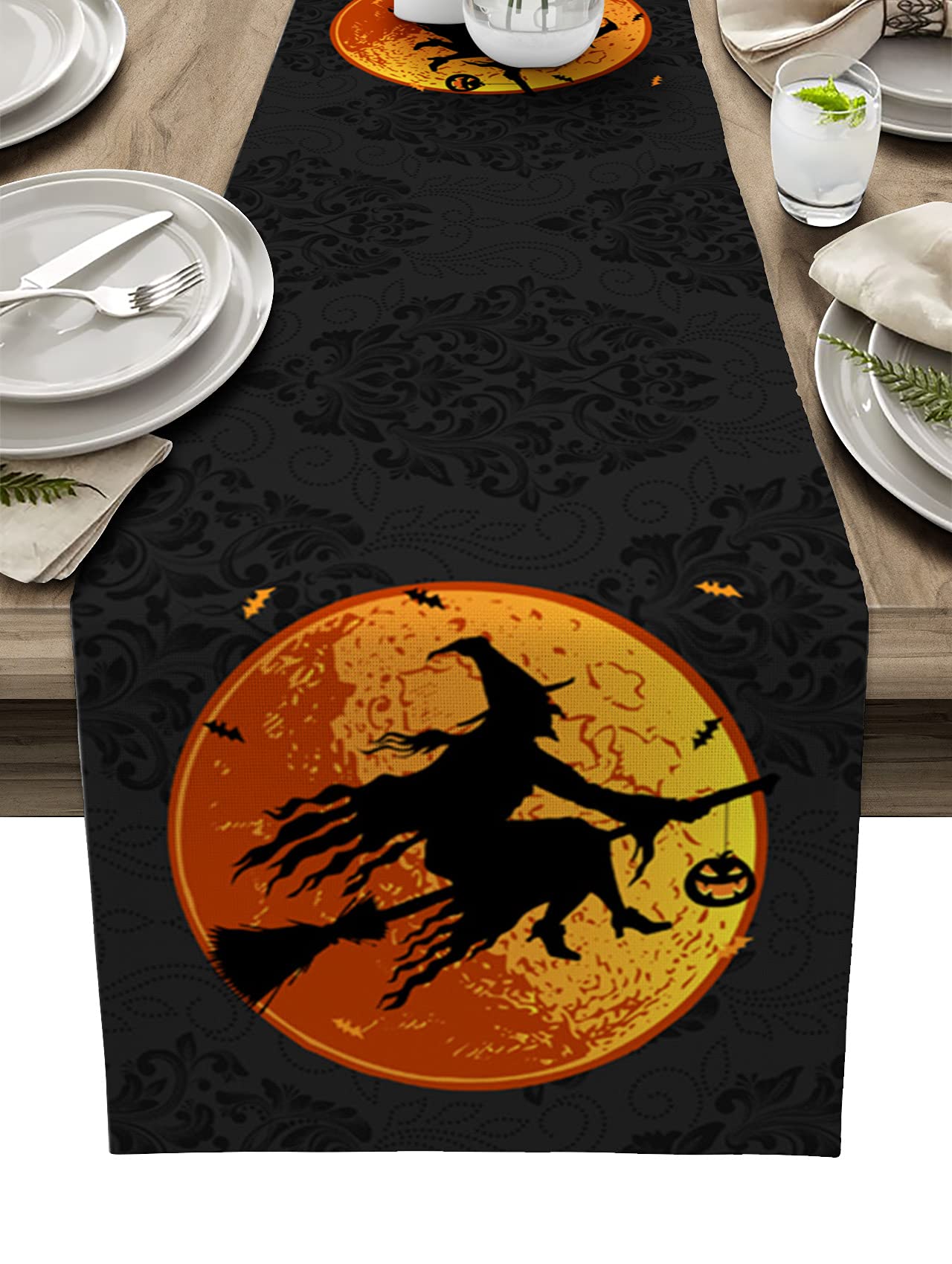 Prironde Halloween Table Runner 120 Inches Long - Cotton Linen Farmhouse Style Kitchen Dining Table Decor for Halloween, Thanksgiving, Christmas - Perfect for Dining Room, Living Room, Coffee Table, Wedding, Graduation & Party Decorations