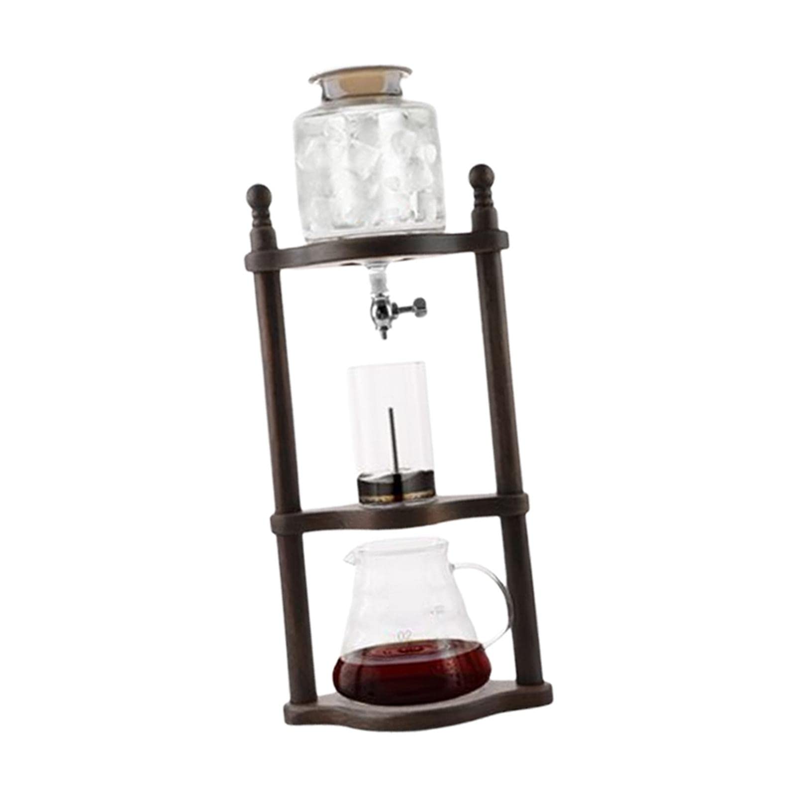 Premium High Borosilicate Glass Coffee Dripper - Adjustable Flow Cold Brew & Iced Coffee Maker with Fraxinus Wood Stand - Perfect for Home, Office & Cafe Use