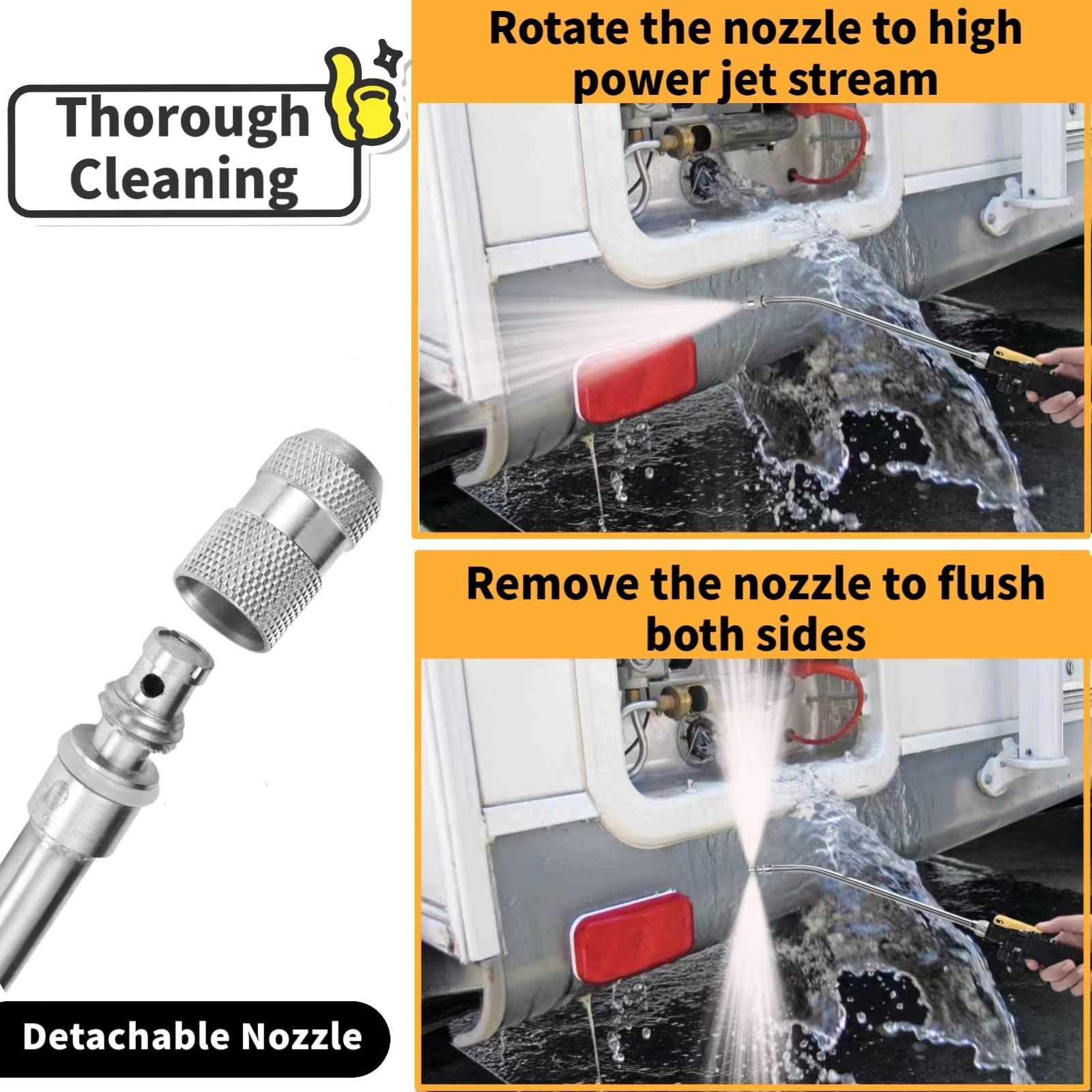 **RV Water Heater Tank Rinser - Metal Tube Flusher with Powerful Spray, Removes Sediment & Scale - Perfect for RV Maintenance & Winterizing (Flush Wand)**    *(Use Case: Ideal for cleaning RV water heaters, removing buildup, and preparing for winter storage.)*