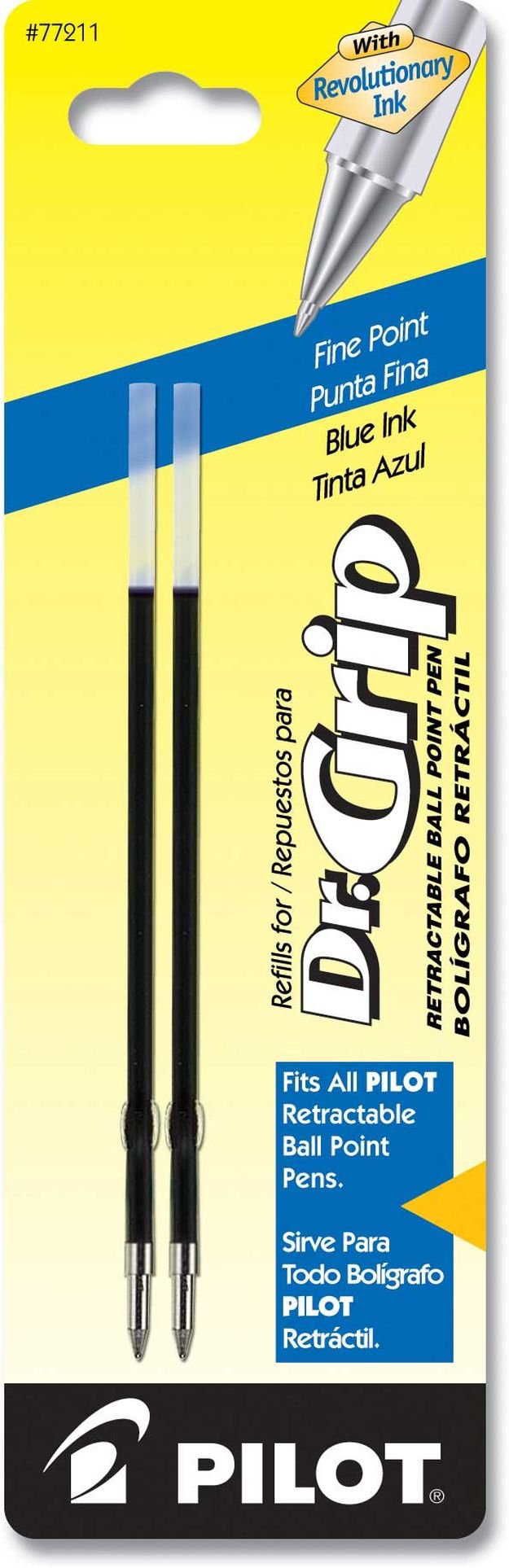PILOT Dr. Grip Ballpoint Ink Refills for Retractable Pens - Fine Point Blue Ink (2-Pack) - Smooth Writing for Office, School & Everyday Use