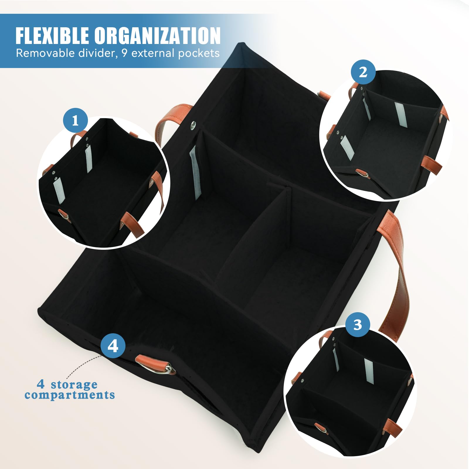 Portable Diaper Caddy Organizer with Handle & Adjustable Shoulder Strap - 3 Removable Storage Compartments for Baby Essentials | Perfect for Nursery, Car Travel & On-the-Go Parents (Black)