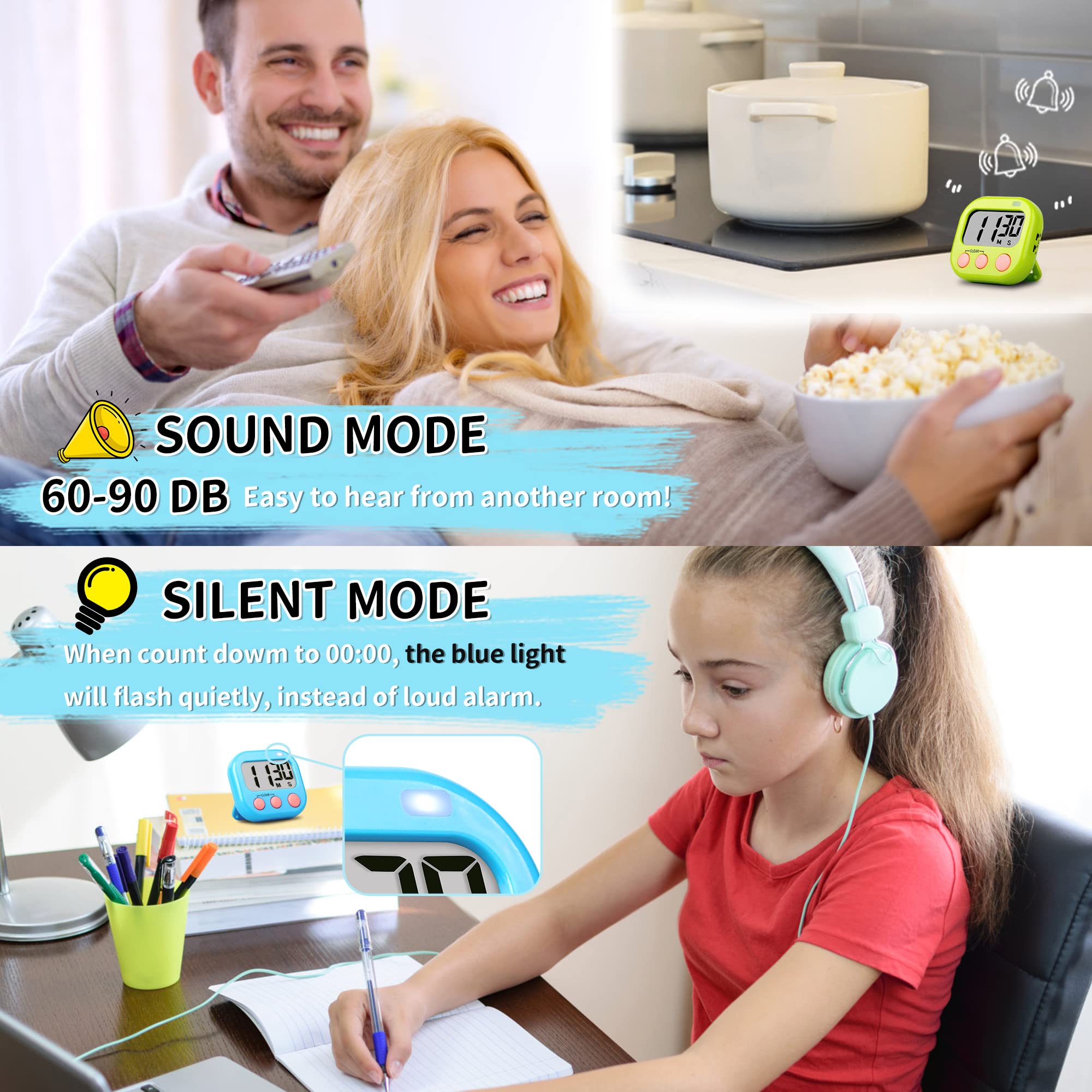 2 Pack Large Magnetic Digital Kitchen Timer for Cooking, Kids & Teachers - Blue & Green | Perfect for Classrooms, Baking, and Time Management